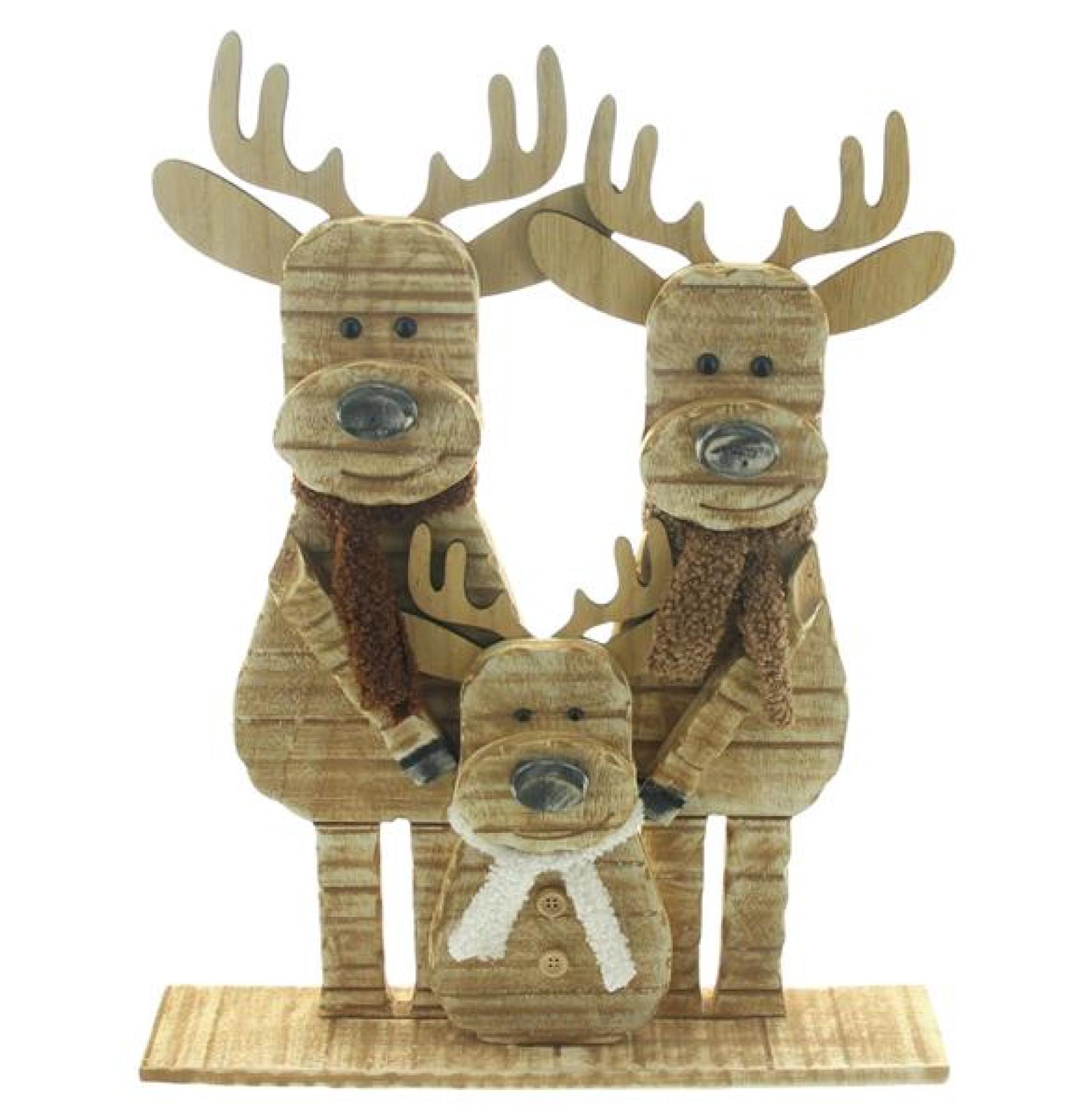 Weihnachtsdeko "Rentier-Familie" aus recyceltem Holz, 43 cm hoch, Dekofigur innen, Holzdeko