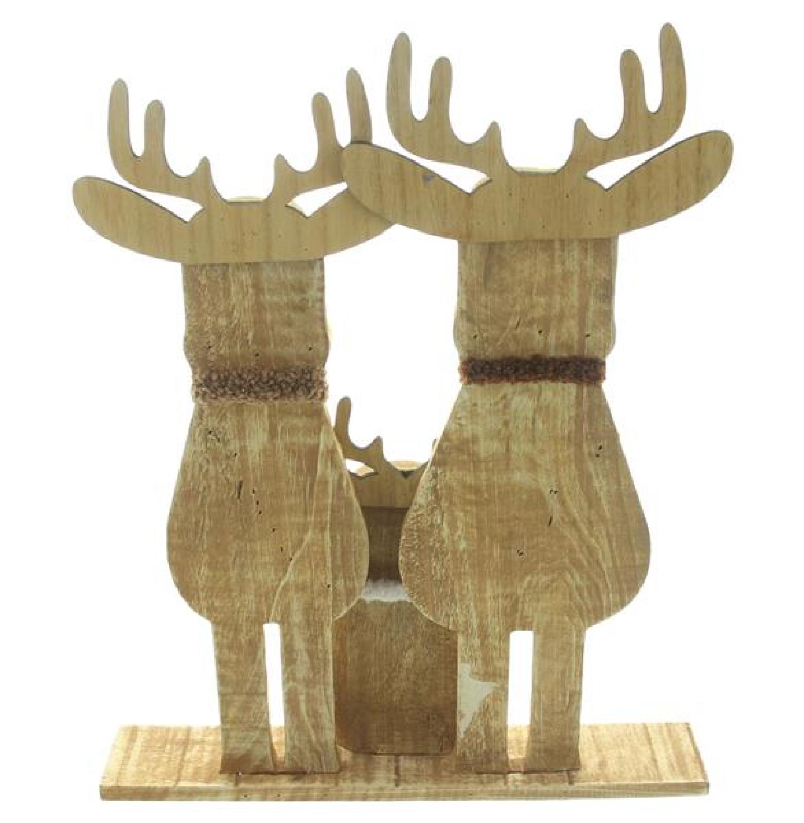 Weihnachtsdeko "Rentier-Familie" aus recyceltem Holz, 43 cm hoch, Dekofigur innen, Holzdeko