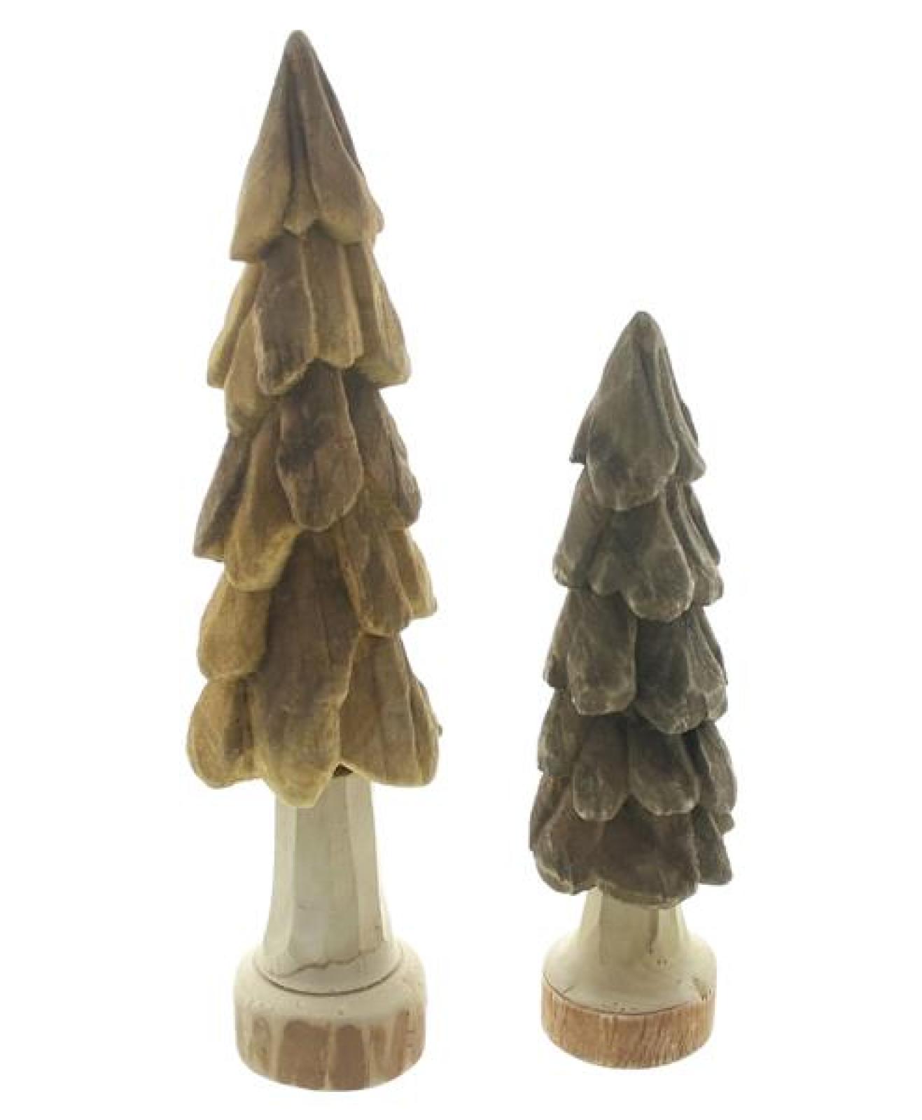 2x Dekofigur Tanne "Natural" 24 + 31 cm hoch, Weihnachtsdeko Tannenbaum, Winterdeko, Holzdeko