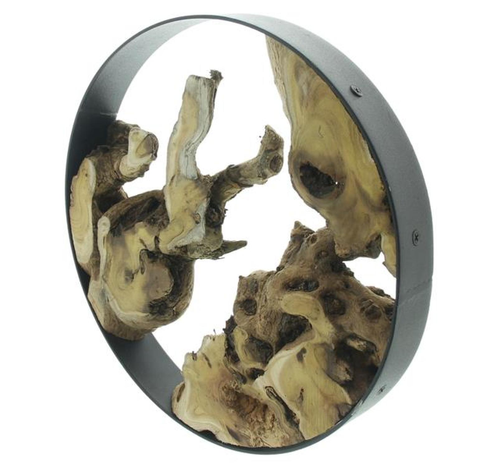 Dekoobjekt "Root" Dekoring aus Metall mit Wurzelholz, Ø 28 cm, Holz-Kranz, Tischkranz, Dekokranz, Metallring
