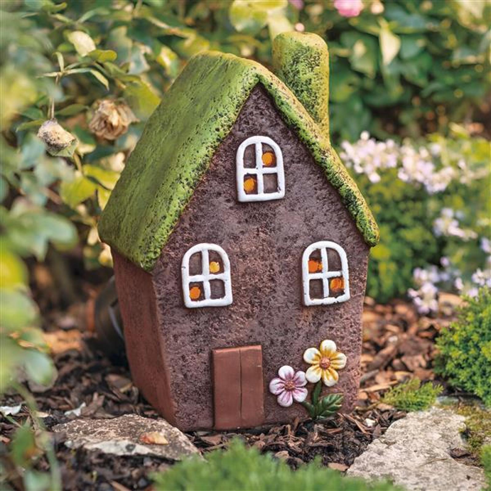 Windlicht "Blumenhäuschen" aus Magnesiumoxid, Kerzenständer, Outdoor Garten-Deko, Kerzenhalter, Gartenfigur