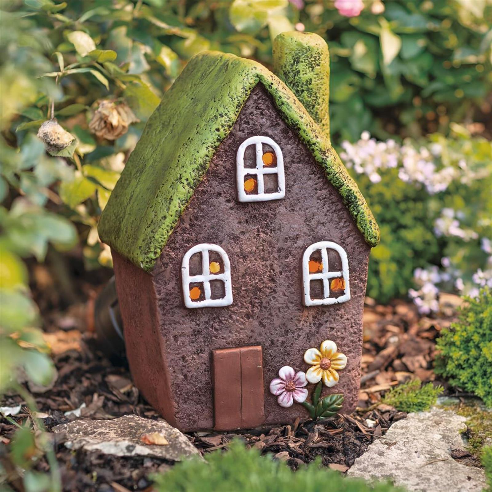 Windlicht "Blumenhäuschen" aus Magnesiumoxid, Kerzenständer, Outdoor Garten-Deko, Kerzenhalter, Gartenfigur