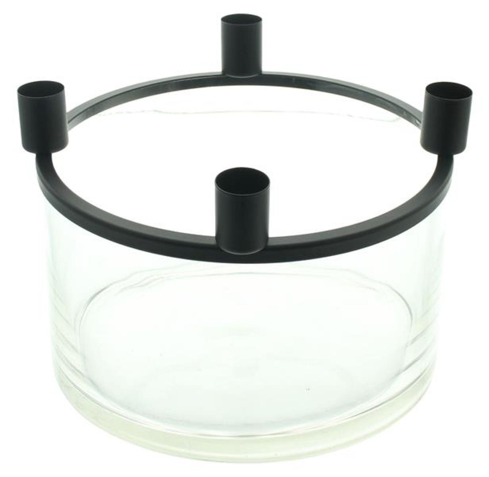 Schale "Klar" aus Glas mit Kerzenständer für 4 Stabkerzen, Adventskranz, Dekoschale mit Metallkranz, Obstschale, Glasschale