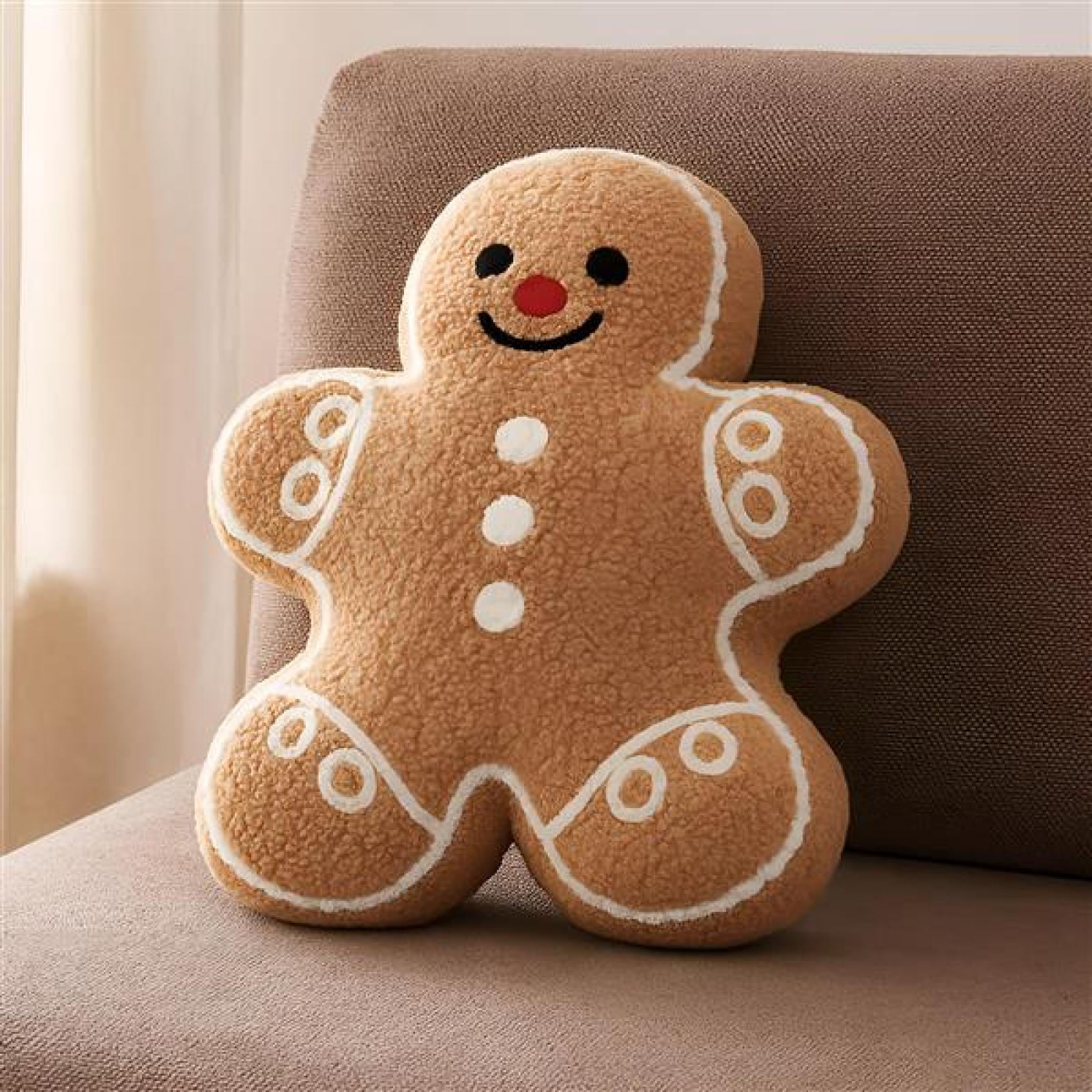 Dekokissen "Lebkuchenmann" saisonale Weihnachtsdeko aus Teddyfleece, Sofakissen mit Füllung & Bezug, kuscheliges Zierkissen, Couchkissen, Kissen