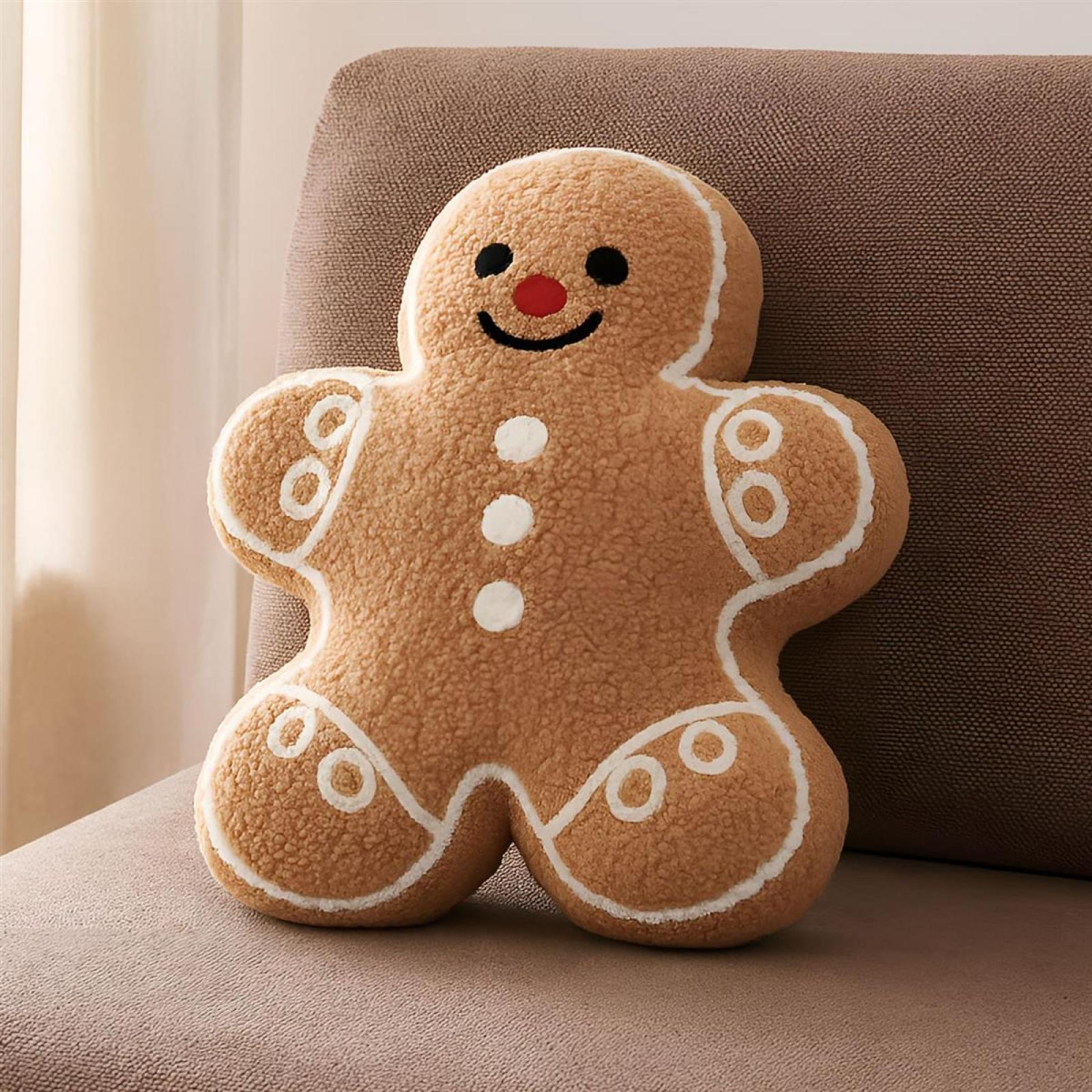 Dekokissen "Lebkuchenmann" saisonale Weihnachtsdeko aus Teddyfleece, Sofakissen mit Füllung & Bezug, kuscheliges Zierkissen, Couchkissen, Kissen