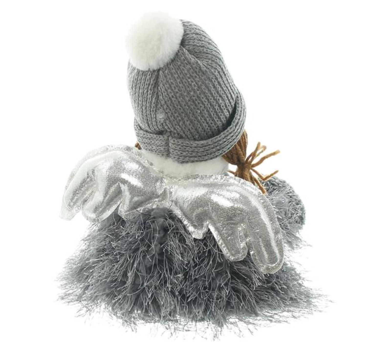 Kantenhocker "Engelchen" aus Textil, 40 cm hoch, Weihnachtsdeko Engel, Winter Deko-Figur in grau & weiß, Kantensitzer