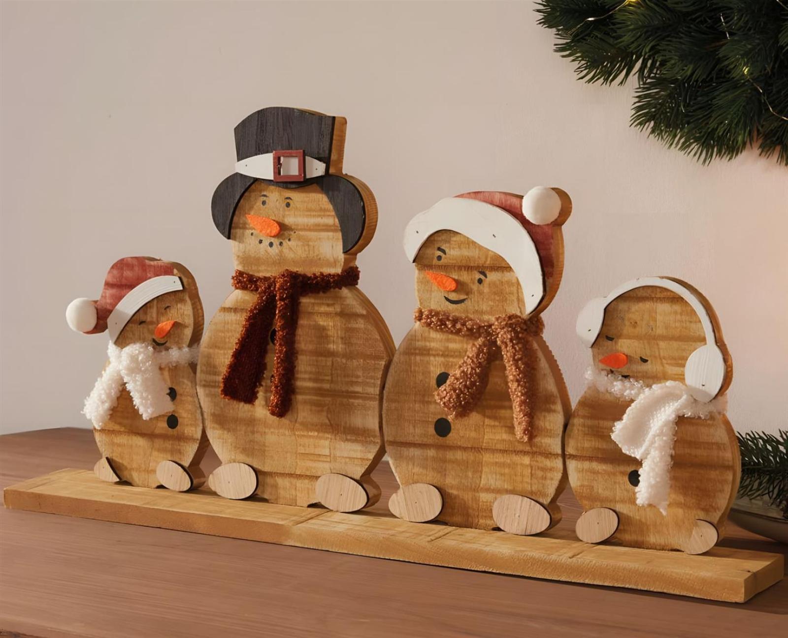 Winterdeko "Schneemannbande" aus Holz, 45 cm breit, Holzdeko Weihnachten, Weihnachtsdeko Schneemann