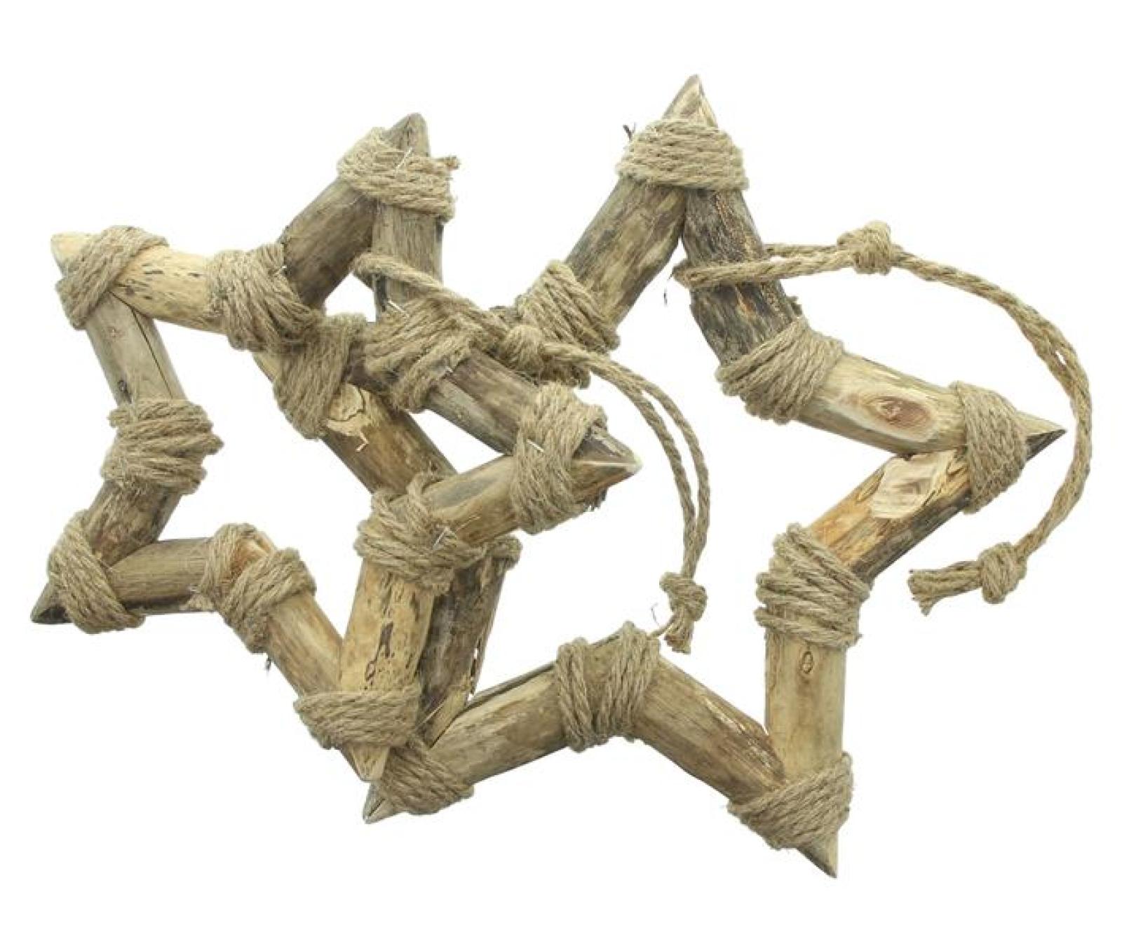 2x Dekohänger Stern "Shabby-Chic" aus recyceltem Holz & Jute, Ø 26 + 33 cm groß, Hänger Weihnachten, Weihnachtsbaumschmuck, Weihnachtsdeko