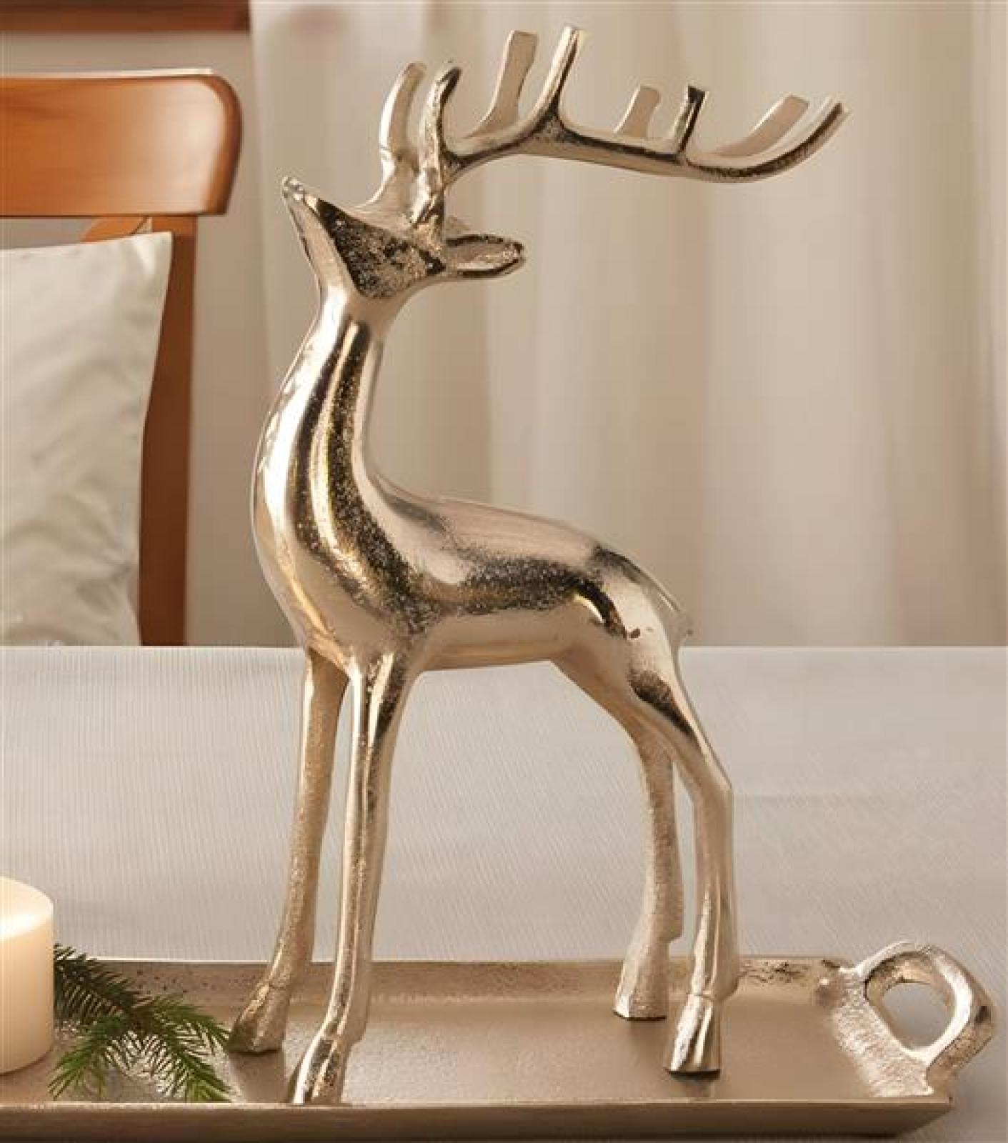 Rentier "Silberglanz" aus Aluminium in Antik Optik, 32 cm hoch, Weihnachtsdeko, Winterdeko