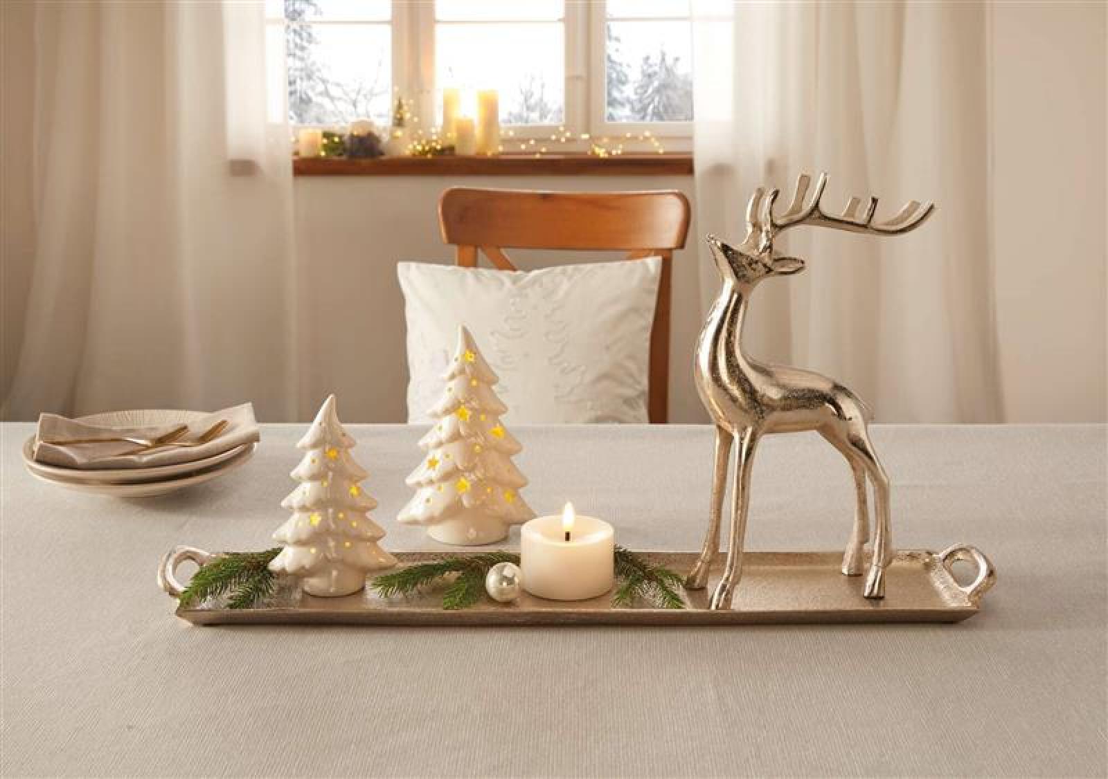 Rentier "Silberglanz" aus Aluminium in Antik Optik, 32 cm hoch, Weihnachtsdeko, Winterdeko