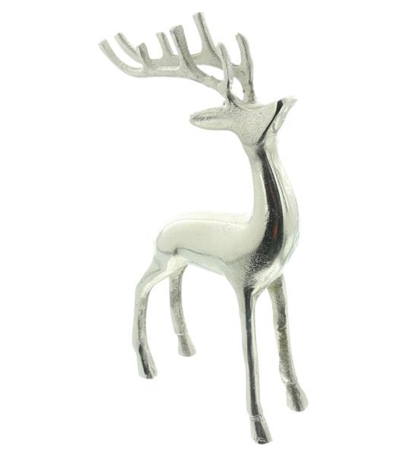 Rentier "Silberglanz" aus Aluminium in Antik Optik, 32 cm hoch, Weihnachtsdeko, Winterdeko
