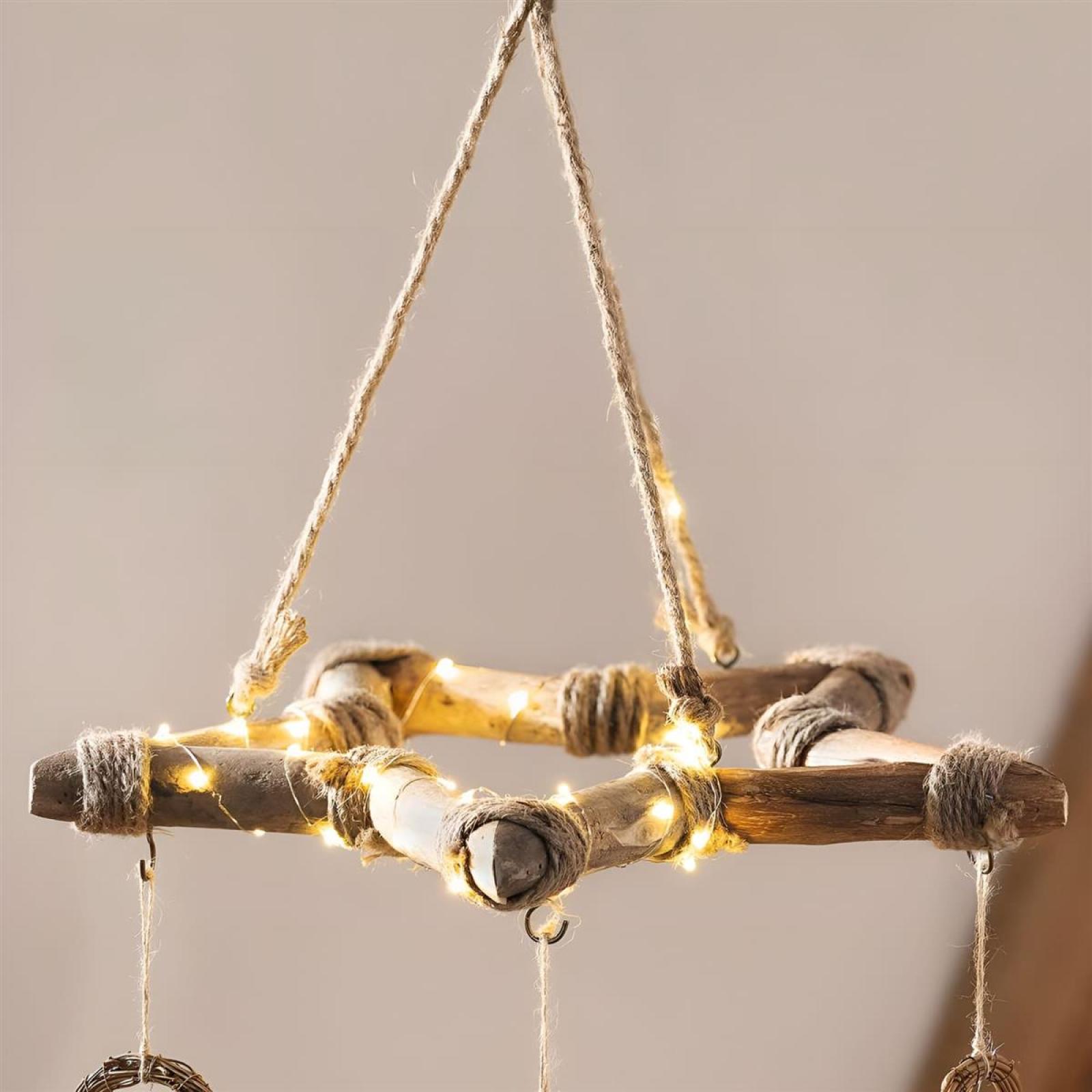 Dekohänger "Stern" aus recyceltem Holz in Shabby Optik, Kräuterkrone Ø 55 cm groß, Deckenkrone mit 5 Haken, Weihnachtsdeko