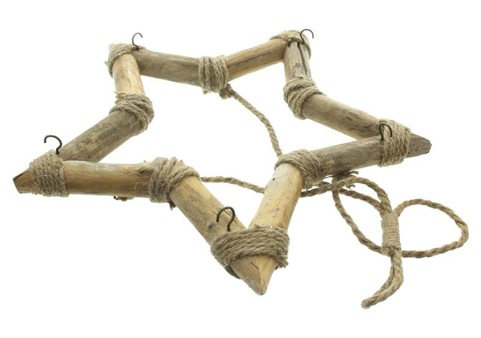 Dekohänger "Stern" aus recyceltem Holz in Shabby Optik, Kräuterkrone Ø 55 cm groß, Deckenkrone mit 5 Haken, Weihnachtsdeko