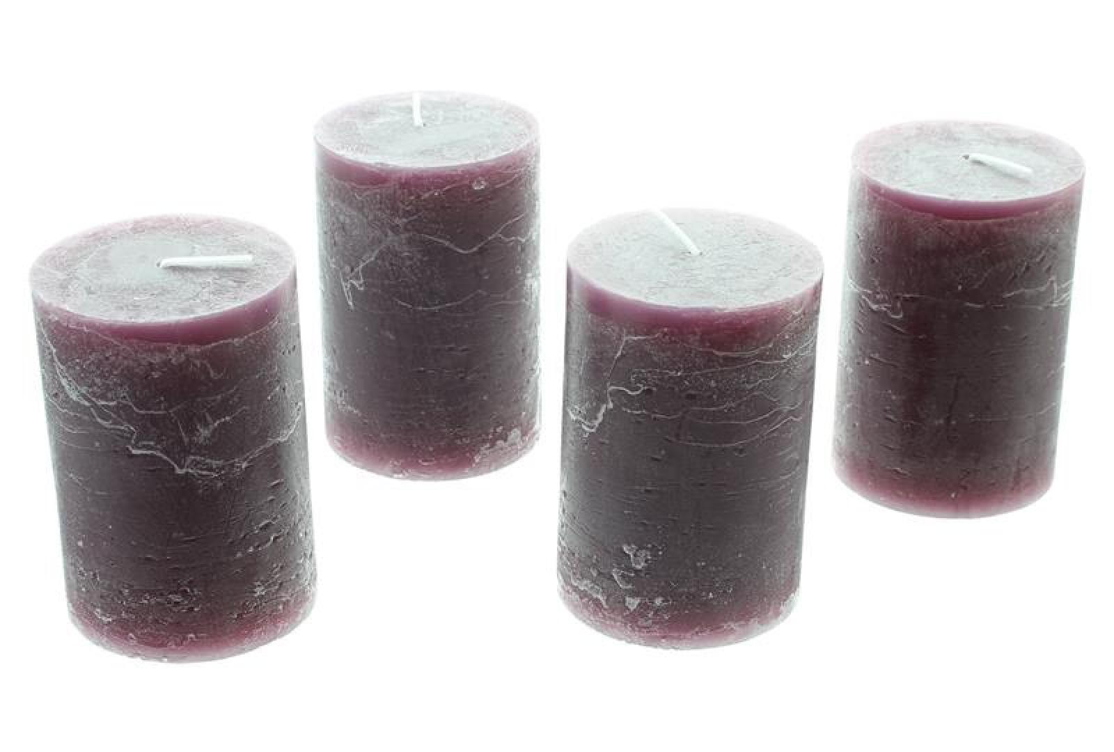Kerze "Berry" 4er Set aus Echtwachs, Ø 6,8 x 10 cm, Stumpenkerzen rot, 42 Stunden Brenndauer