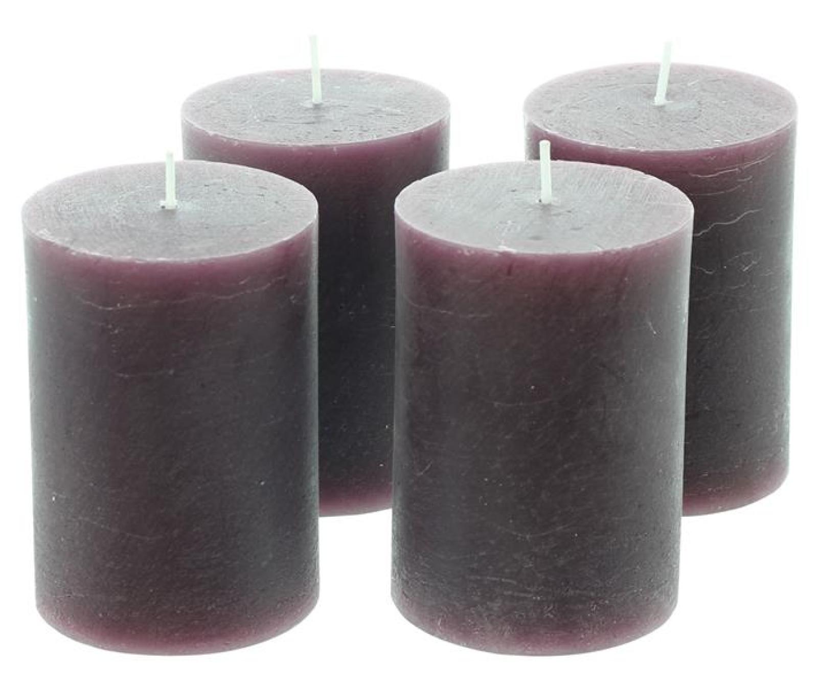 Kerze "Berry" 4er Set aus Echtwachs, Ø 6,8 x 10 cm, Stumpenkerzen rot, 42 Stunden Brenndauer