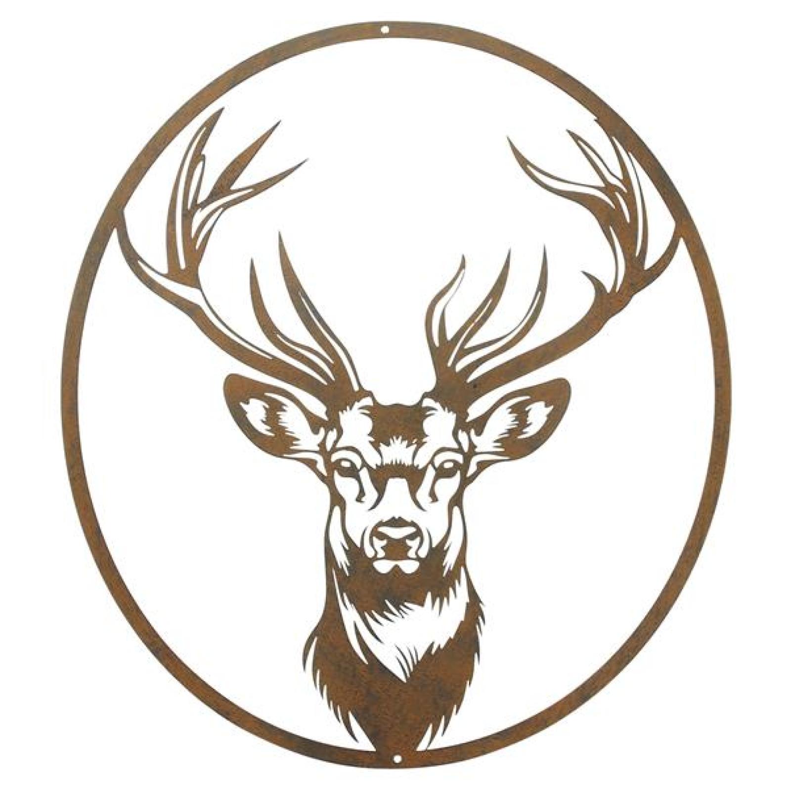 Wanddeko "Hirsch" aus Metall mit Rost Finish, 45 x 50 cm, Wandbild, Wandschmuck, Metalldeko