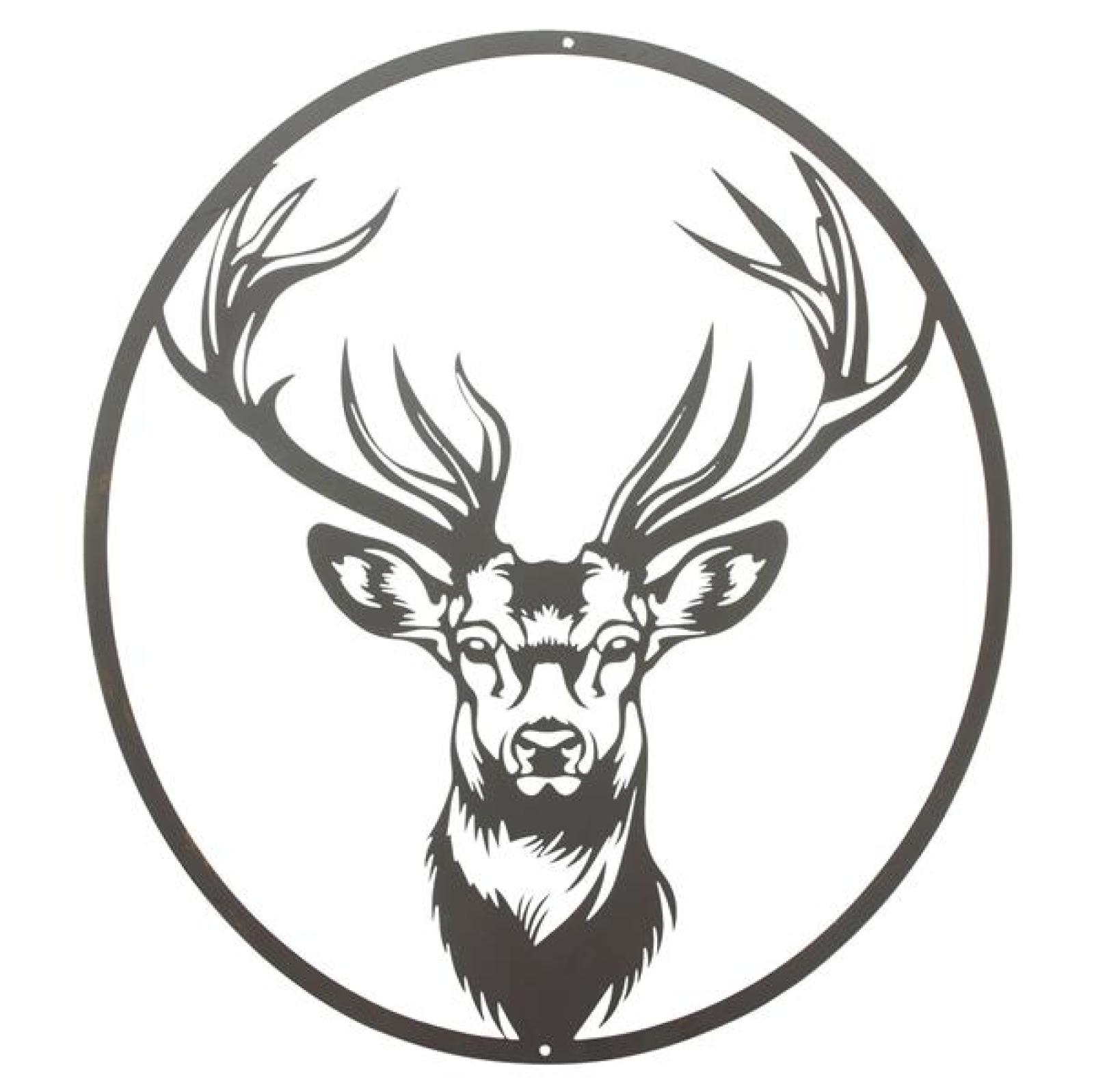Wanddeko "Hirsch" aus Metall mit Rost Finish, 45 x 50 cm, Wandbild, Wandschmuck, Metalldeko