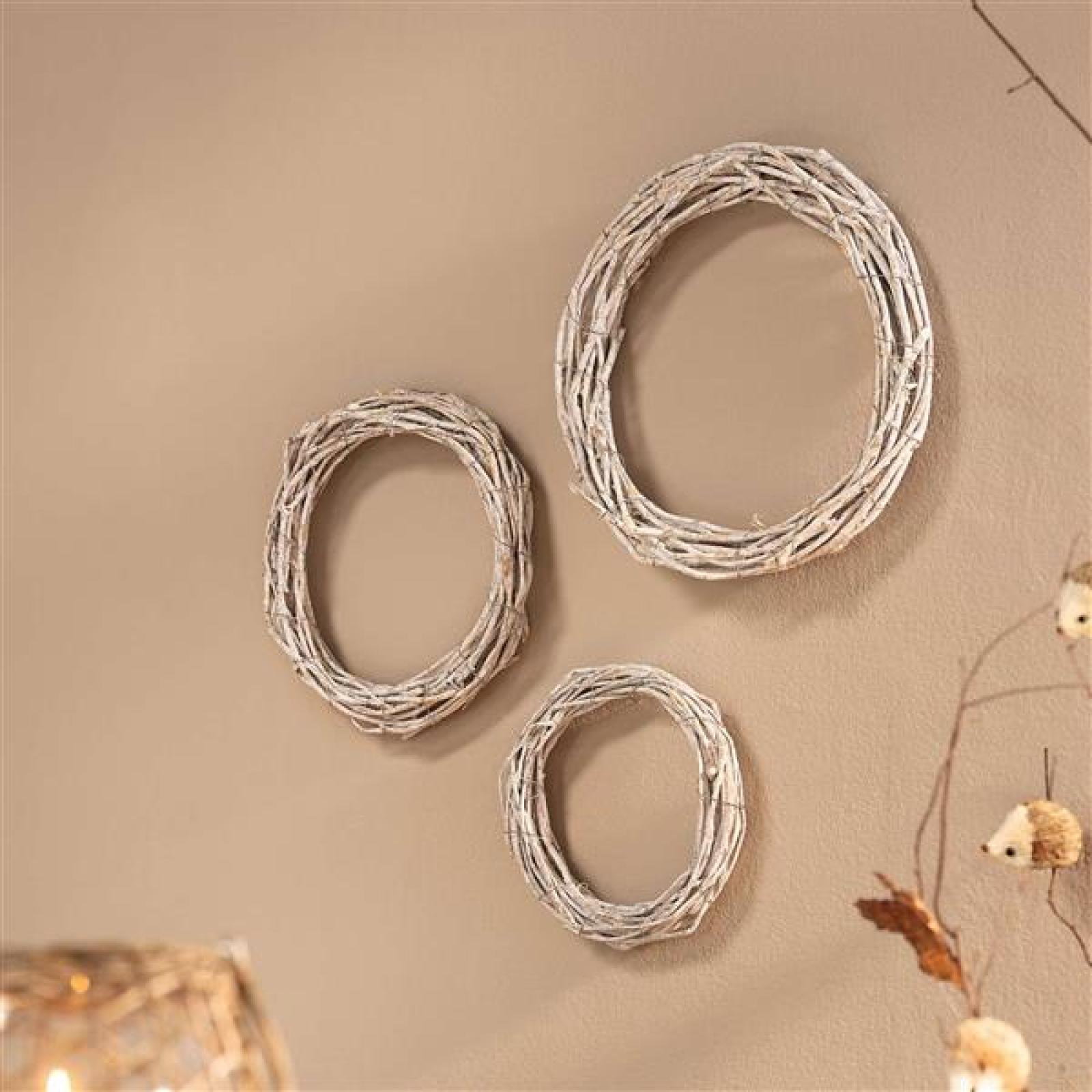 3x Dekokranz "White" aus Rattan, weiß, Holzkranz, Rattankranz, Kranz Rohling 20 + 25 + 30 cm