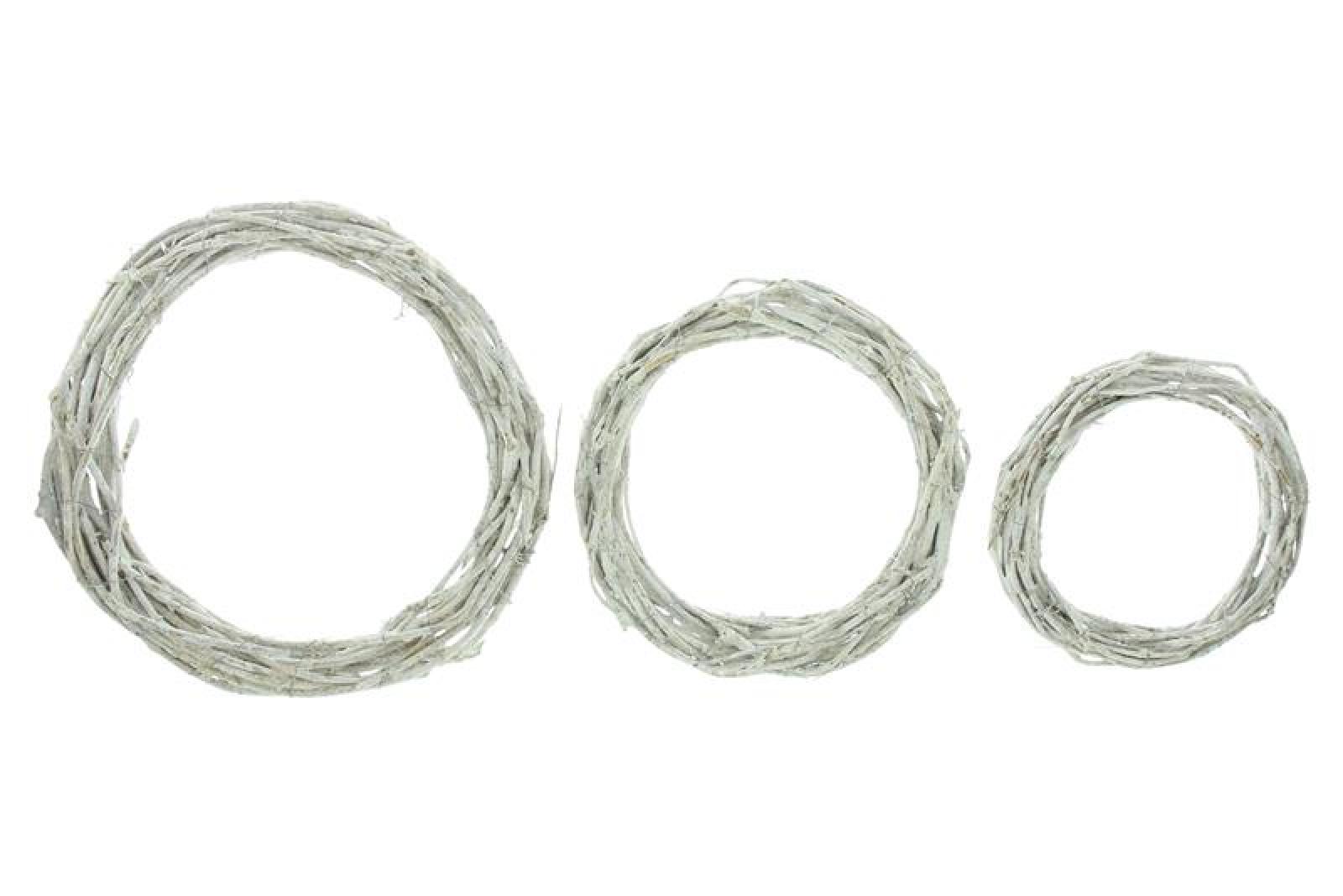 3x Dekokranz "White" aus Rattan, weiß, Holzkranz, Rattankranz, Kranz Rohling 20 + 25 + 30 cm