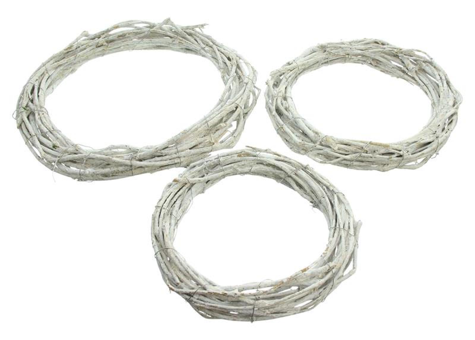 3x Dekokranz "White" aus Rattan, weiß, Holzkranz, Rattankranz, Kranz Rohling 20 + 25 + 30 cm