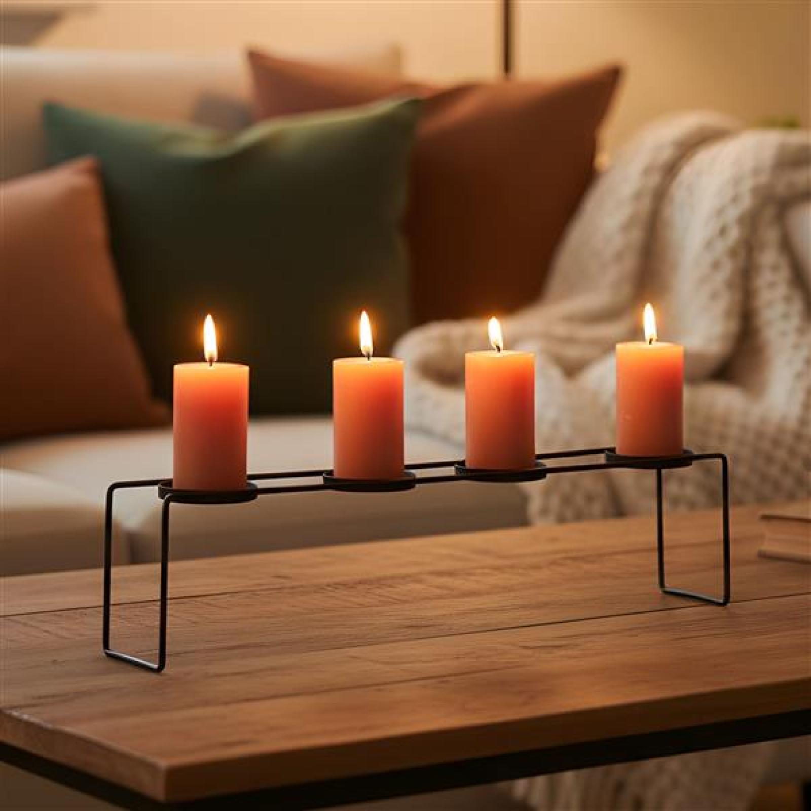 Kerzenständer "Quattro" aus Metall, schwarz, Kerzenhalter für 4 Stumpenkerzen / Teelichter, 59 cm lang
