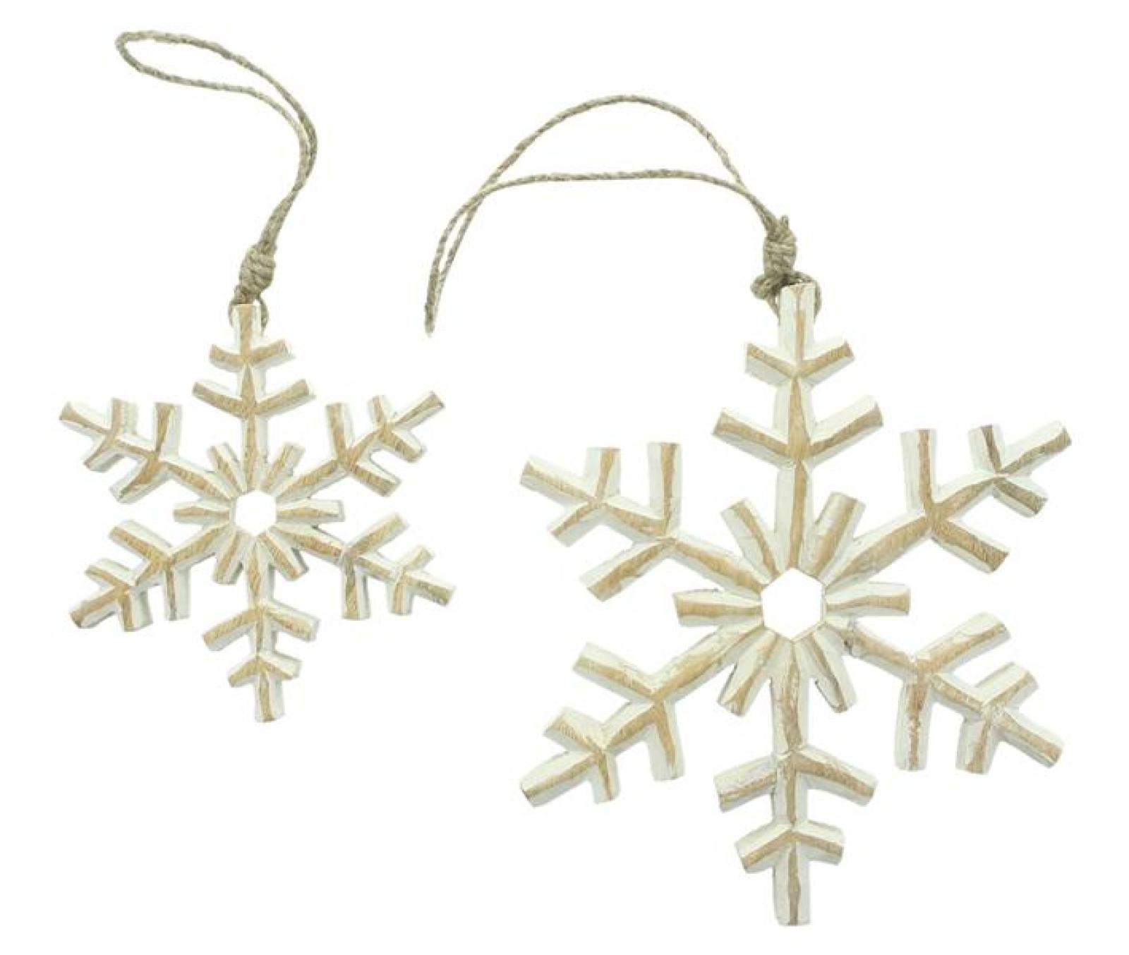 2x Dekohänger "Schneeflocke" aus Mango Holz, weiß gekalkt, Ø 16 + 22 cm, Weihnachtsbaumschmuck, Weihnachtsdeko