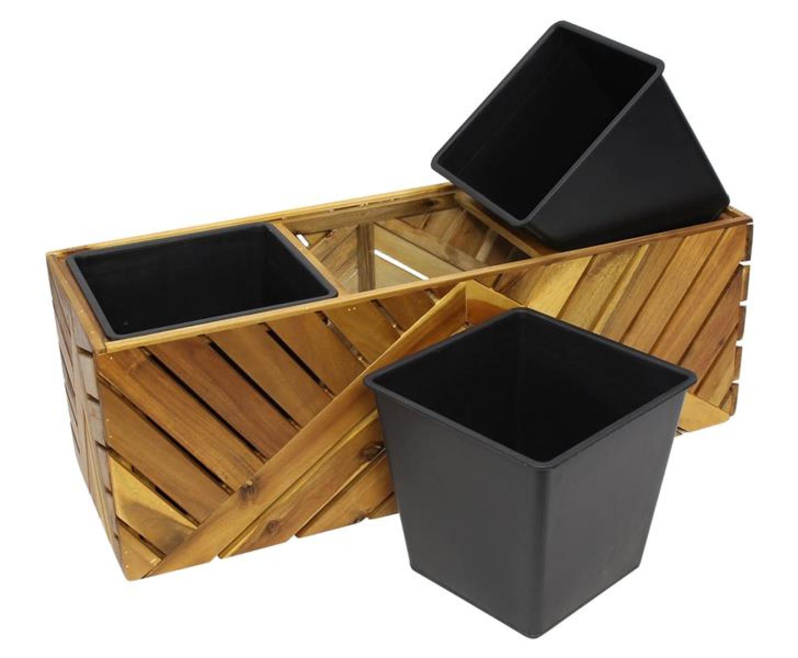 Blumenkasten "Recycling Wood" Pflanzkasten aus recyceltem Holz, braun, 82 cm lang, Balkonkasten mit Einsatz, Blumenkübel