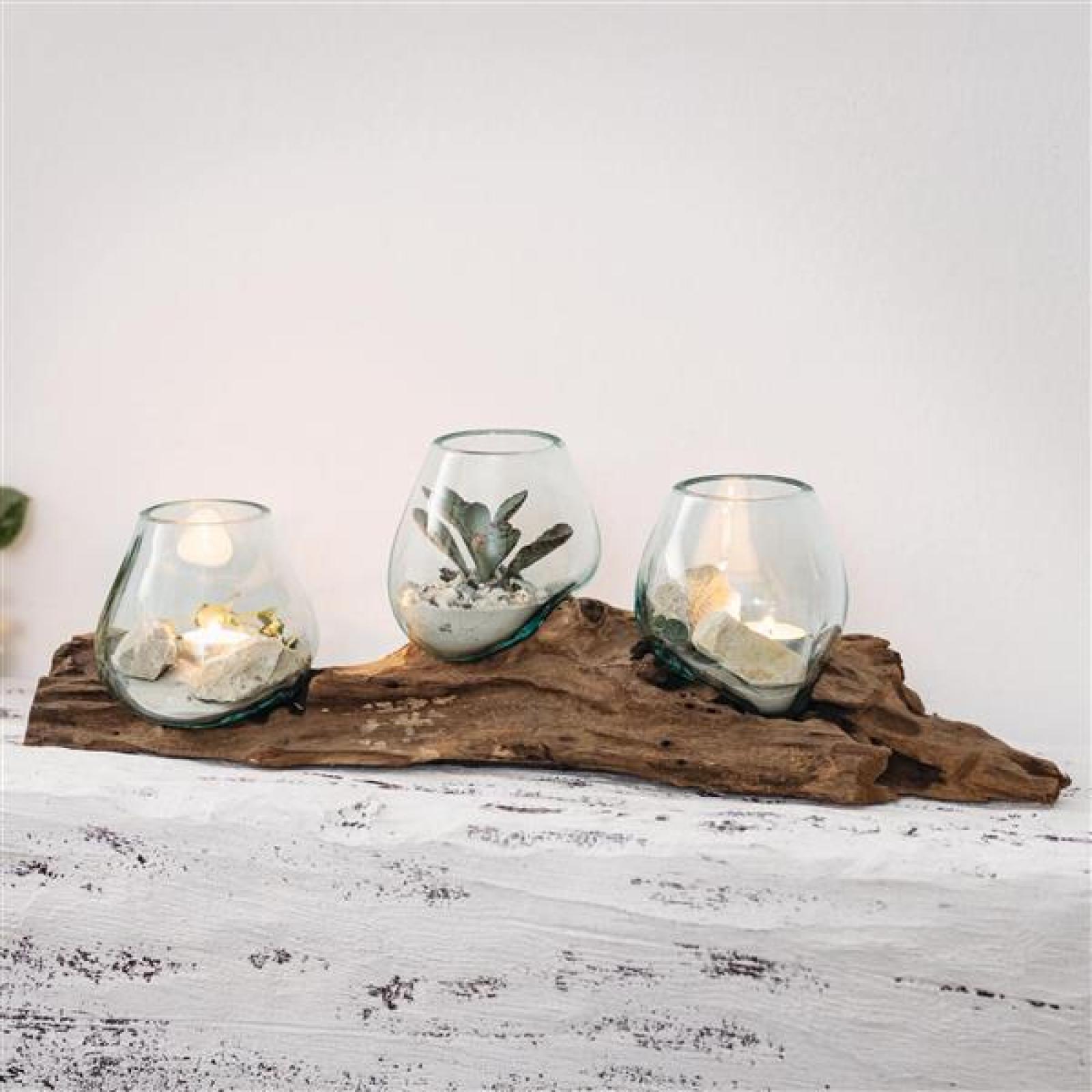 Wandvase "Wurzelholz" Wandboard mit 3 Glasvasen, 56 cm lang, Handarbeit von Bali, Unikat, Wand-Windlicht, Teelichthalter