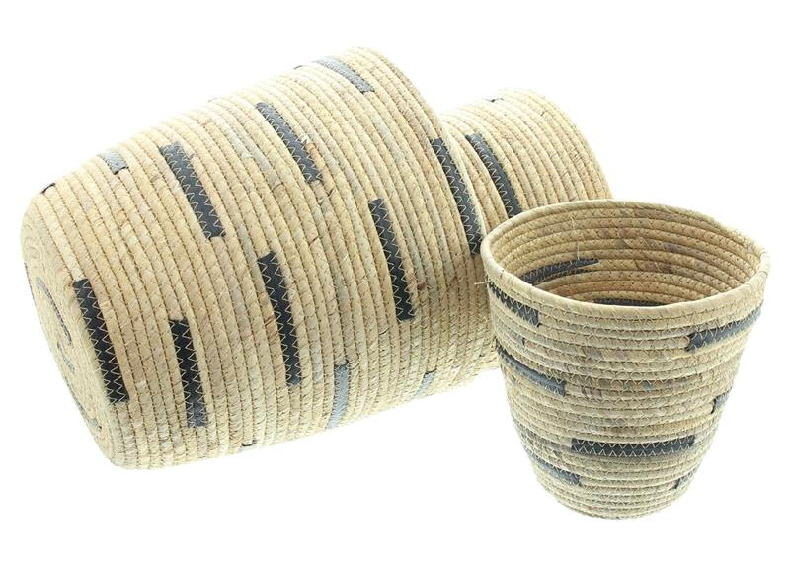 3x Aufbewahrungskorb "Adria" Korbset aus Wasserhyazinthe geflochten, Badkorb, Ordnungskorb, Korb, Aufbewahrung, Körbchen