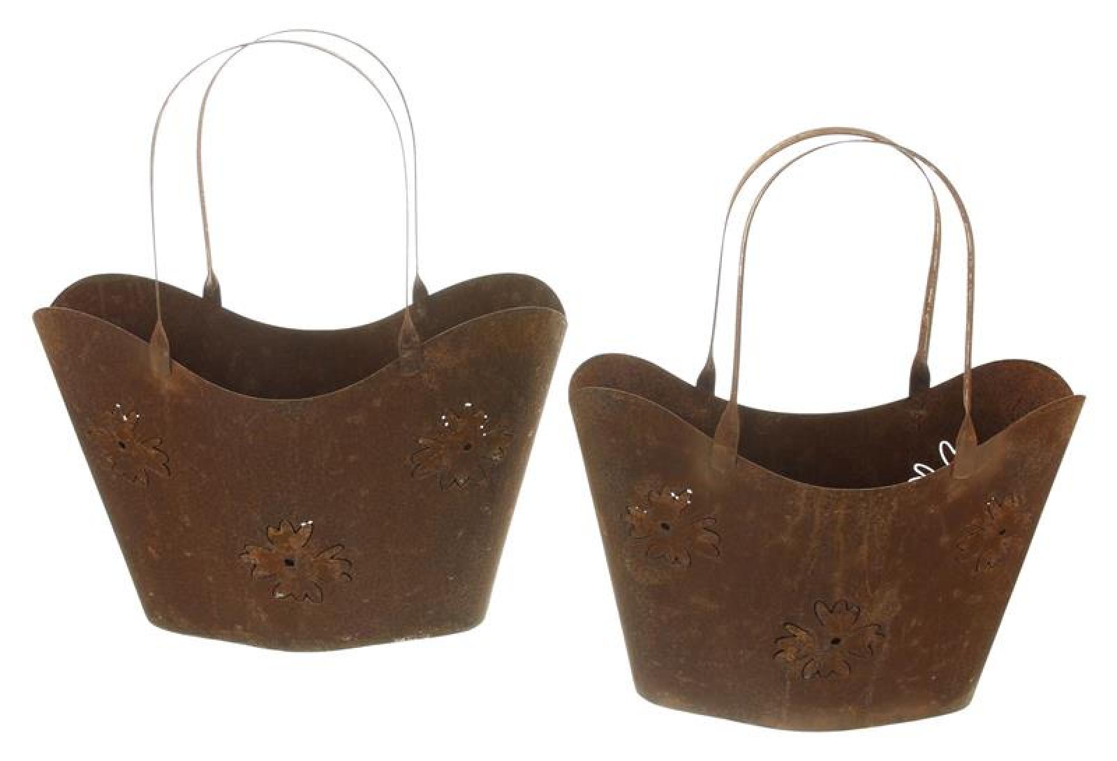 2x Pflanzer "Tasche" aus Metall mit Rost Finish, Pflanztopf in Taschenform, Pflanzgefäß, Gartendeko für Draußen, Pflanztasche