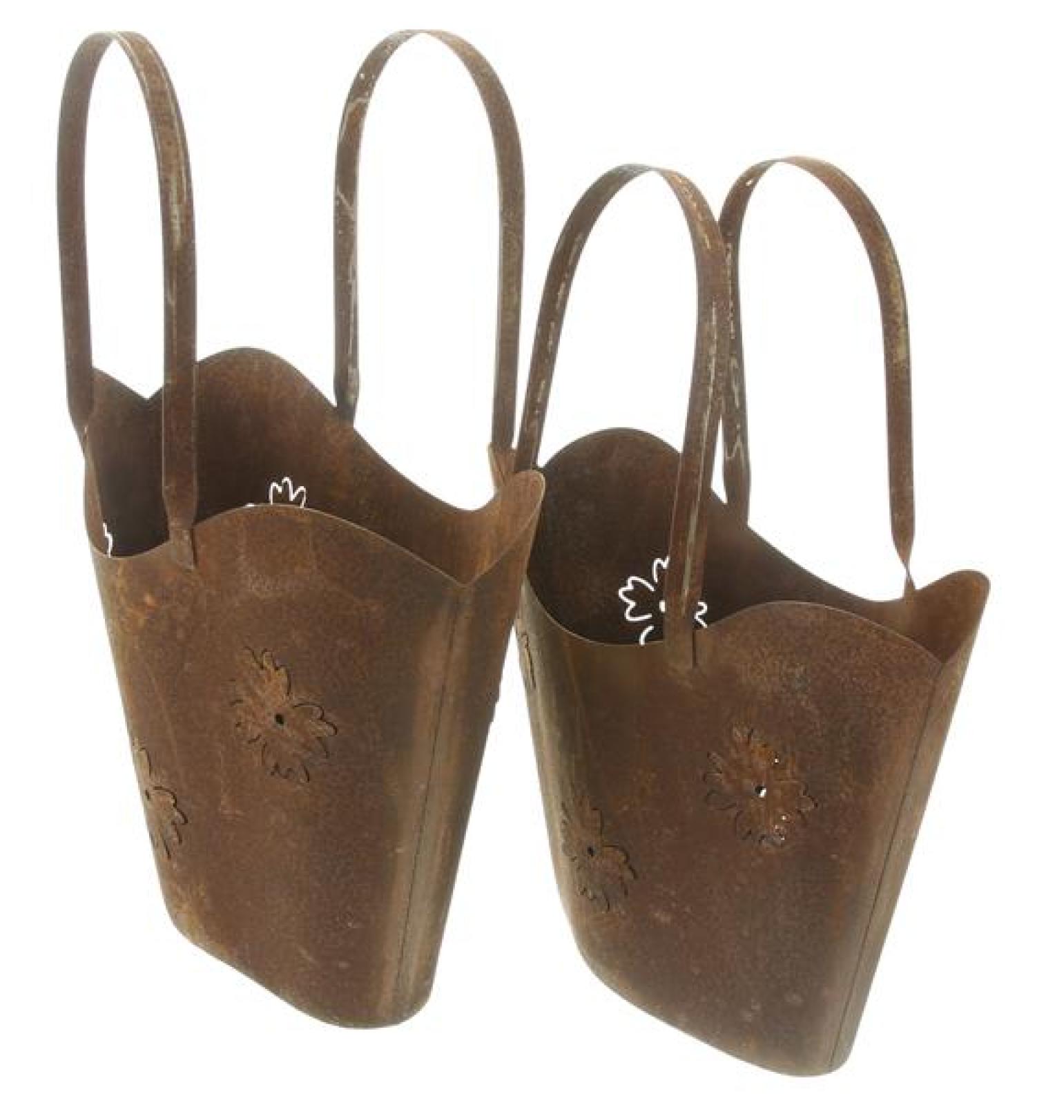 2x Pflanzer "Tasche" aus Metall mit Rost Finish, Pflanztopf in Taschenform, Pflanzgefäß, Gartendeko für Draußen, Pflanztasche
