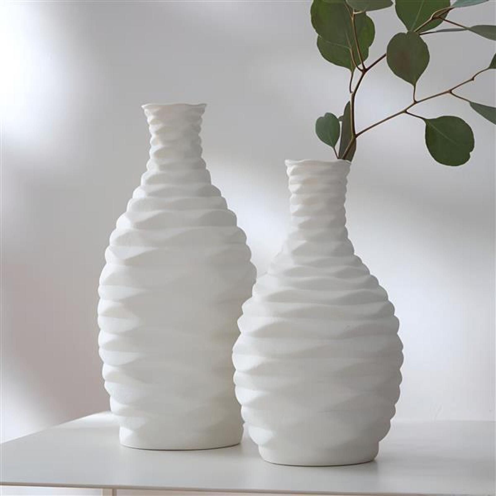 2x Dekovase "White" aus Porzellan, creme-weiß, 24 + 28 cm hoch, Blumenvase, Vasen-Set, Tischvase