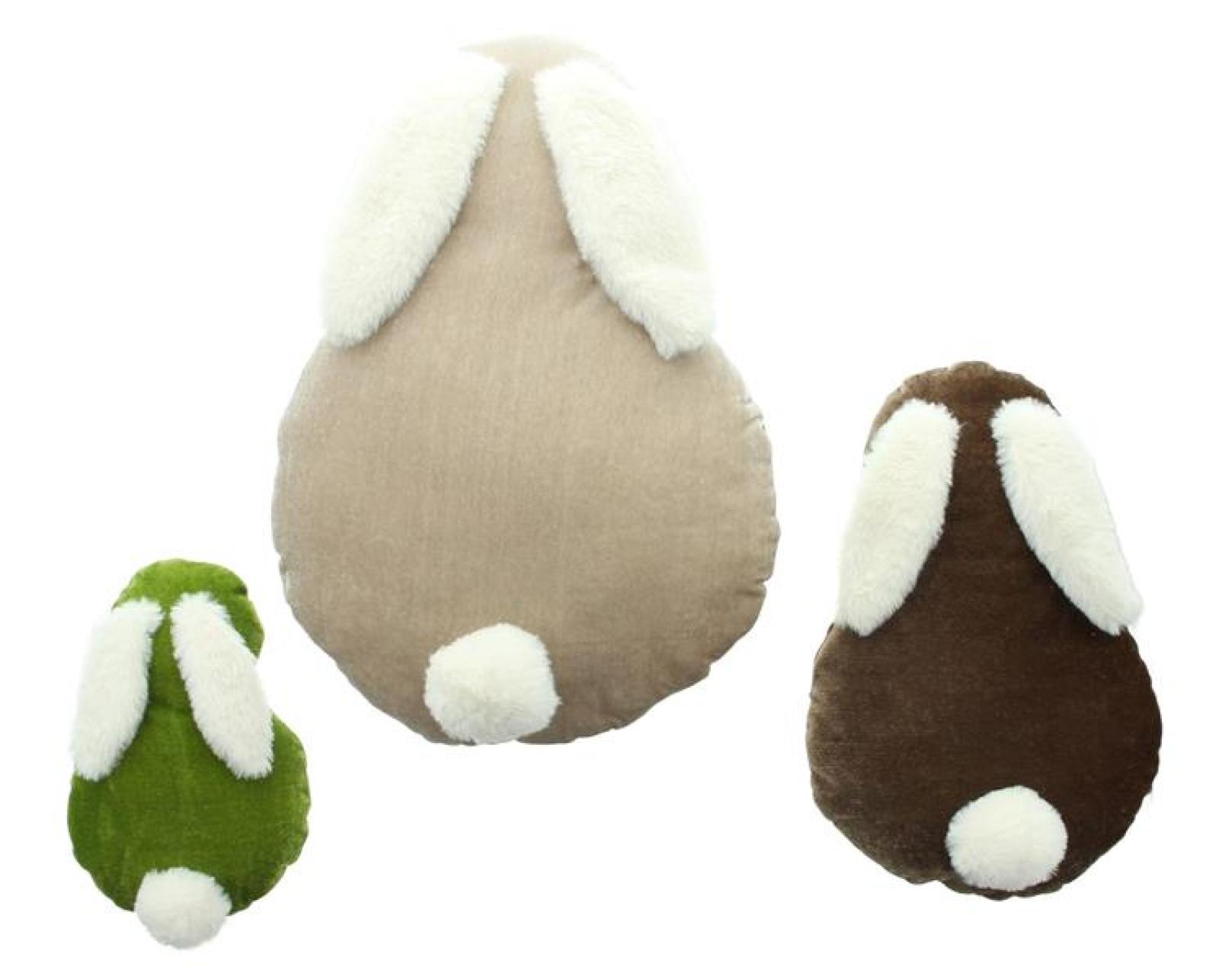 3x Dekokissen "Hase" aus samtigem Stoff, grün beige und braun, Sofakissen mit Füllung & Bezug, kuschelige Zierkissen, Couchkissen, Kissen