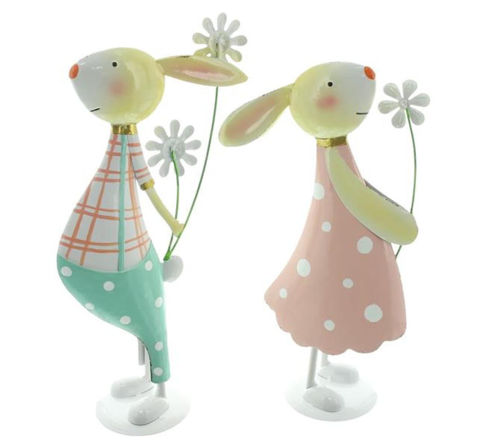 2x Dekofigur "Verliebte Hasen" aus Metall, Osterhasen 34 + 38 cm hoch, Osterdeko, niedliche Metalldeko für Ostern