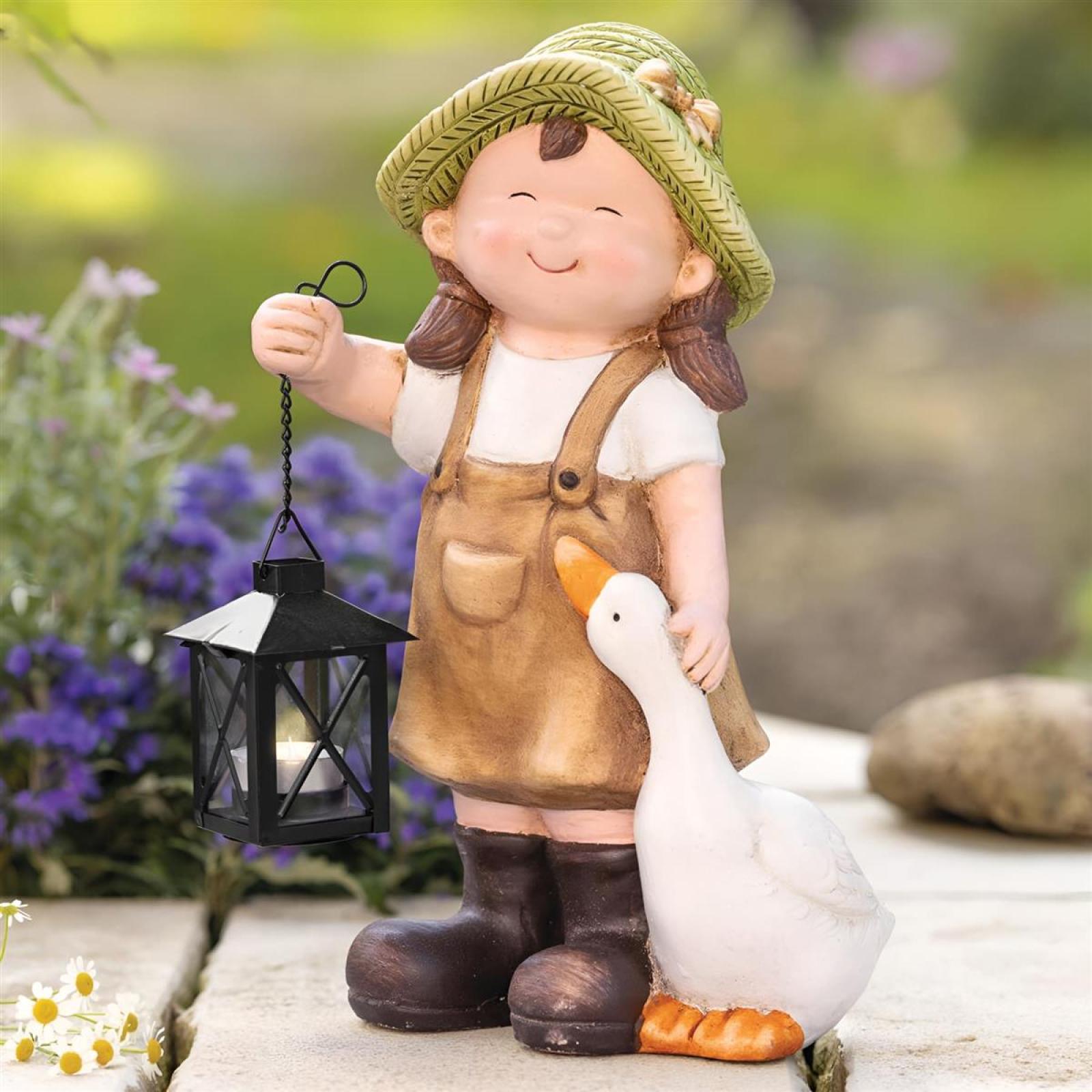 Dekofigur "Mädchen mit Laterne" Outdoor Gartendeko, Frühlingsdeko, Teelichthalter für Draußen, Balkon & Terrasse
