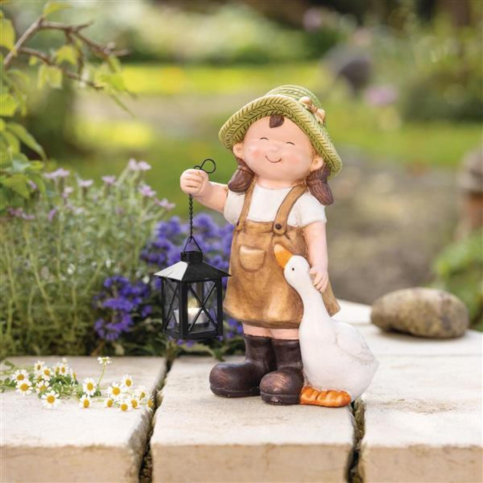 Dekofigur "Mädchen mit Laterne" Outdoor Gartendeko, Frühlingsdeko, Teelichthalter für Draußen, Balkon & Terrasse