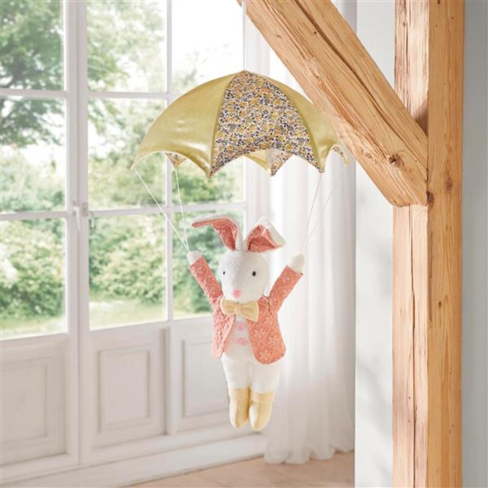 Hase "Fallschirmspringer" Dekofigur für Ostern, 65 cm hoch, Osterhase hängend, Hängedeko, Osterdeko zum Aufhängen