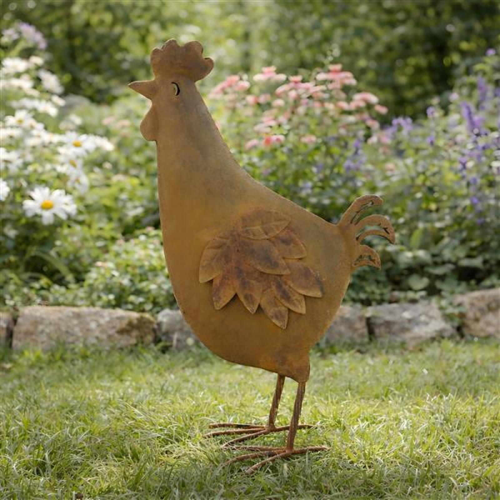 Garten Dekofigur "Henne" aus Metall mit Edelrost Finish, Huhn 44 cm hoch, Outdoor Balkon & Gartendeko für Draußen
