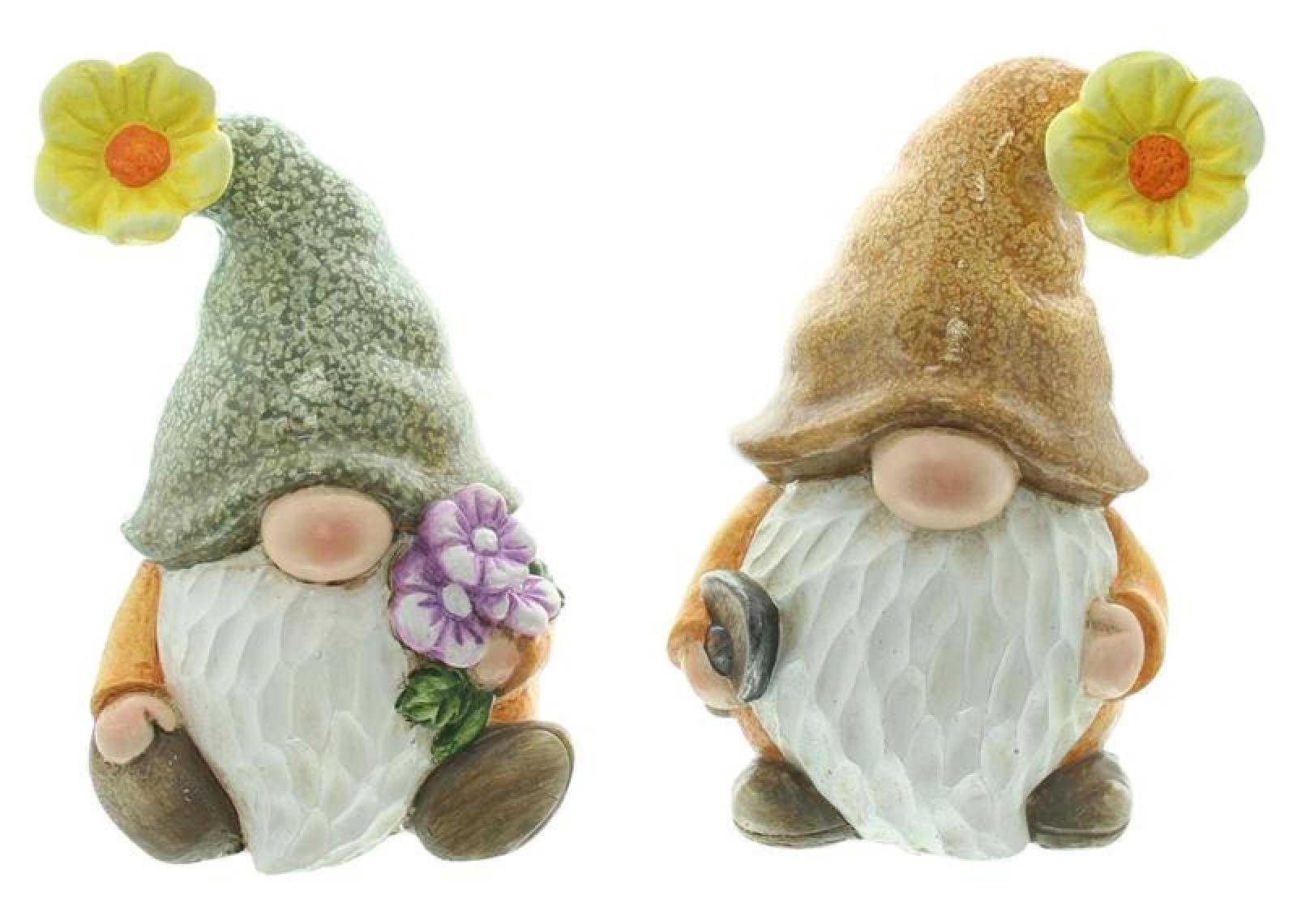 2x Wichtel "Blümchen" aus Polyresin, Gartendeko wetterfest, Gartenzwerg, Gnom, Outdoor Garten Dekofigur