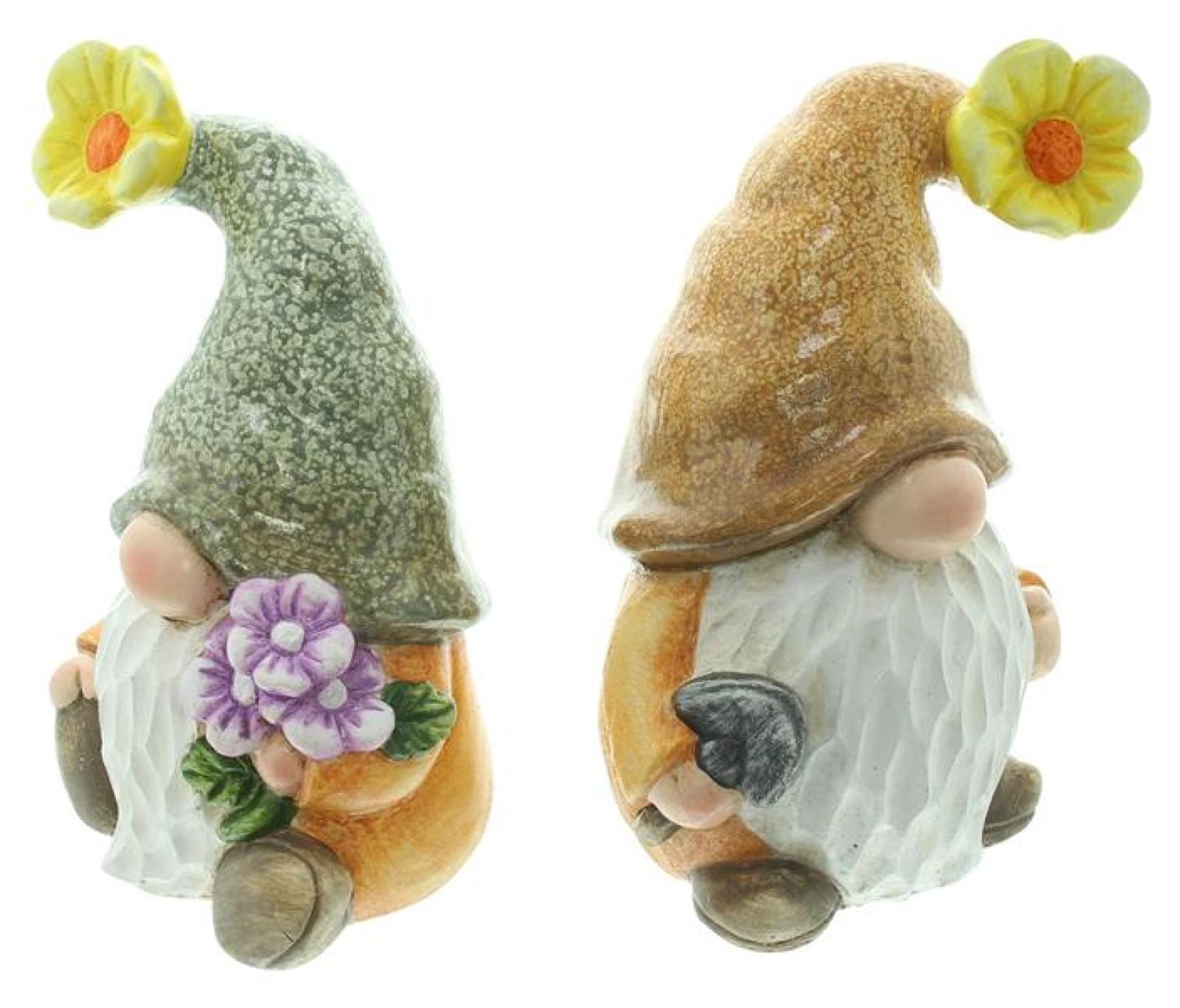 2x Wichtel "Blümchen" aus Polyresin, Gartendeko wetterfest, Gartenzwerg, Gnom, Outdoor Garten Dekofigur