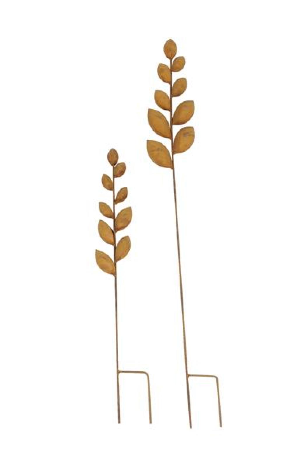 2x Gartenstecker "Blätter" aus Metall mit Echt Rost Finish, 67 + 105 cm hoch, Dekostecker, Roststecker, Outdoor Gartendeko für Draußen