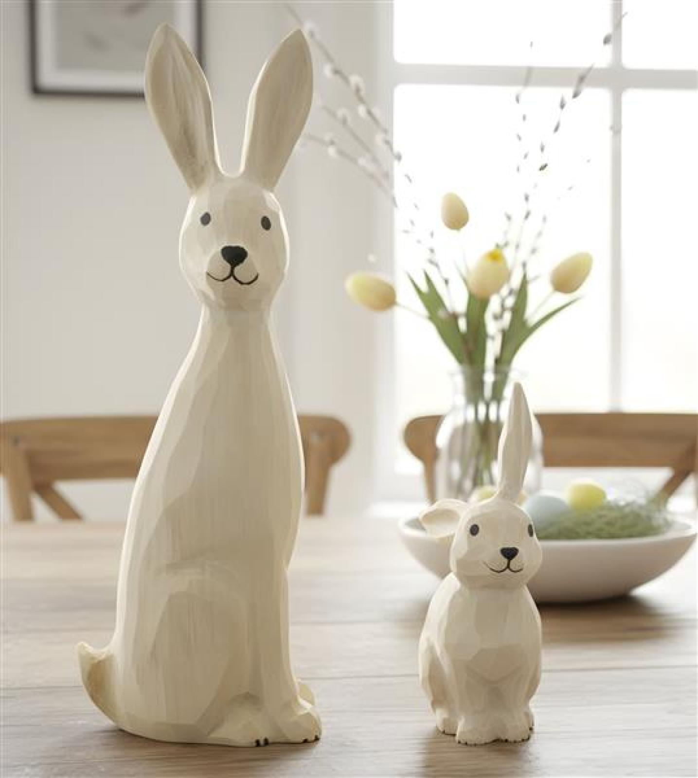 Hasenfigur "Hasenmutter mit Kind" im 2er Set, Osterdeko aus Holz, 11 + 20 cm hoch, Osterhase Deko Figur, Osterfigur sitzend