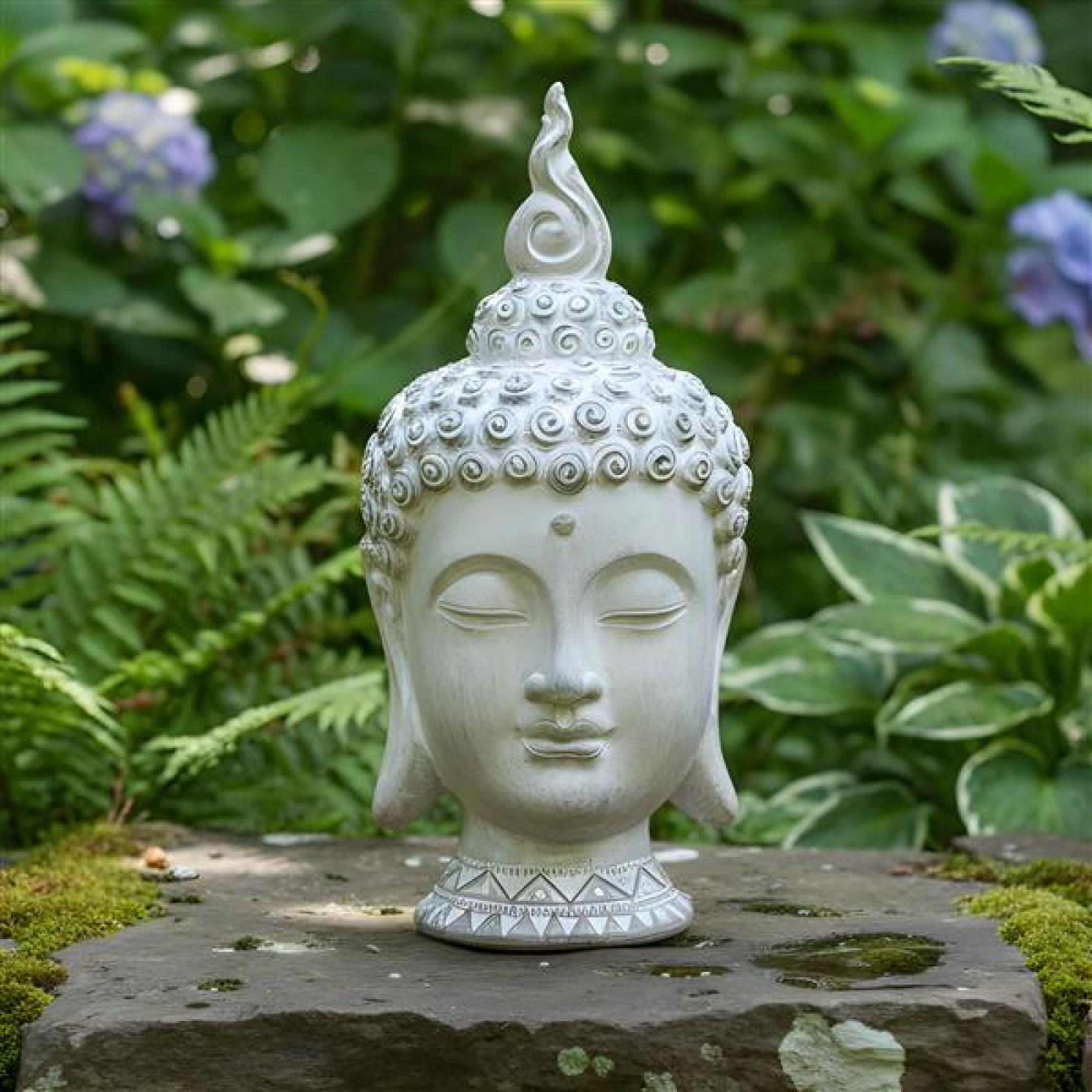 Buddha Figur "Relax" Gartendeko aus Magnesiumoxid, braun / weiß gekalkt, Buddha Kopf 32 cm groß