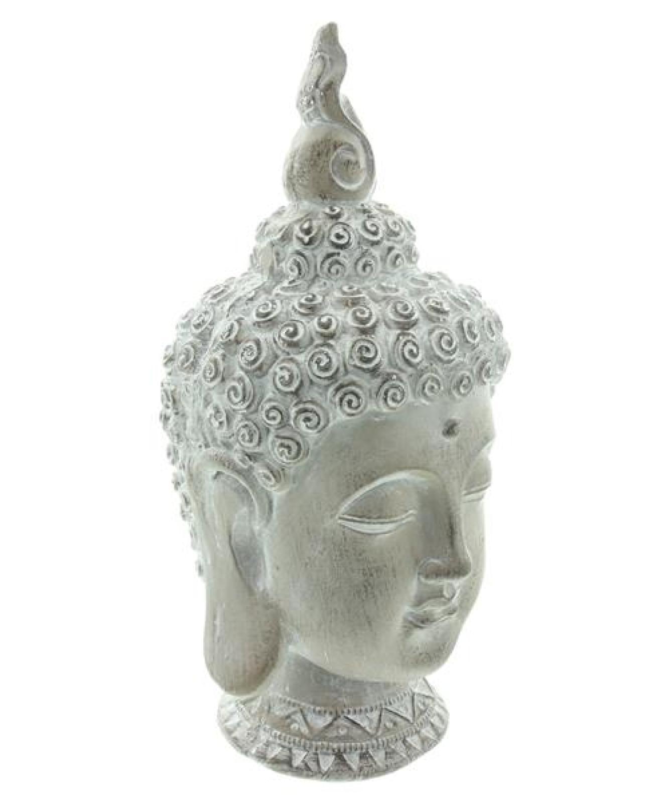 Buddha Figur "Relax" Gartendeko aus Magnesiumoxid, braun / weiß gekalkt, Buddha Kopf 32 cm groß