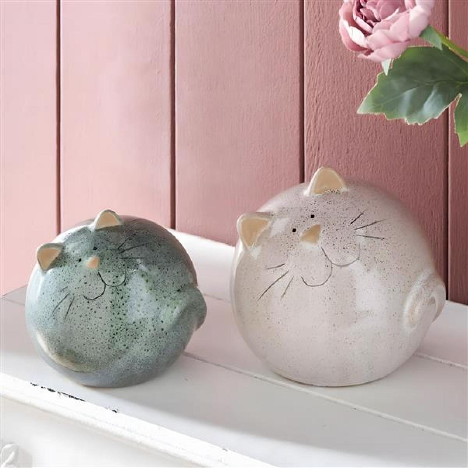 2x Dekofigur "Kugel-Kätzchen" Katzenfiguren aus Porzellan, Katzenpaar, Katzen Deko, Katzenskulptur, Geschenke für Katzenliebhaber