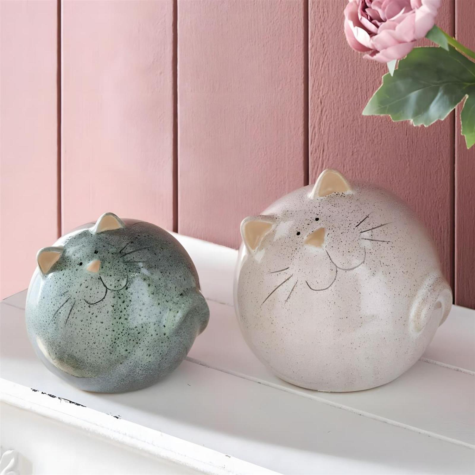 2x Dekofigur "Kugel-Kätzchen" Katzenfiguren aus Porzellan, Katzenpaar, Katzen Deko, Katzenskulptur, Geschenke für Katzenliebhaber