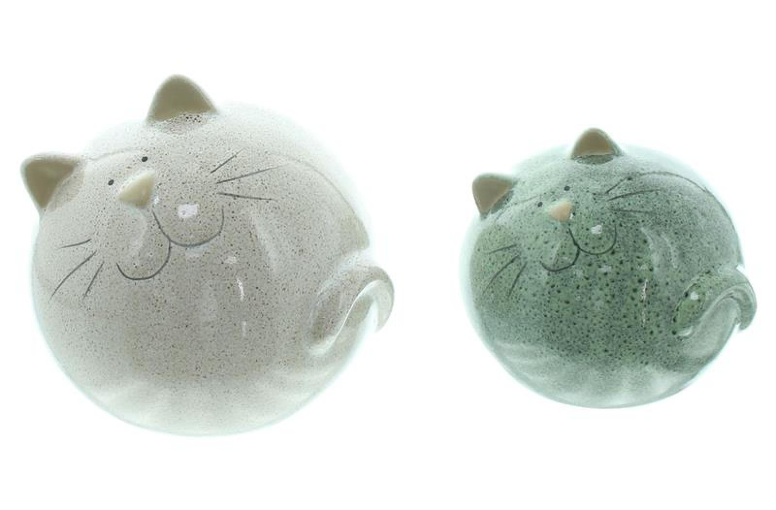 2x Dekofigur "Kugel-Kätzchen" Katzenfiguren aus Porzellan, Katzenpaar, Katzen Deko, Katzenskulptur, Geschenke für Katzenliebhaber