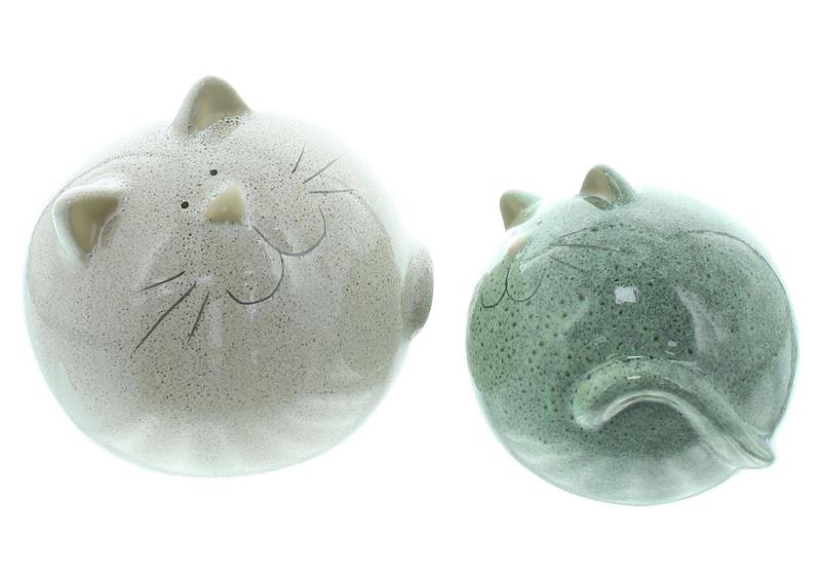 2x Dekofigur "Kugel-Kätzchen" Katzenfiguren aus Porzellan, Katzenpaar, Katzen Deko, Katzenskulptur, Geschenke für Katzenliebhaber