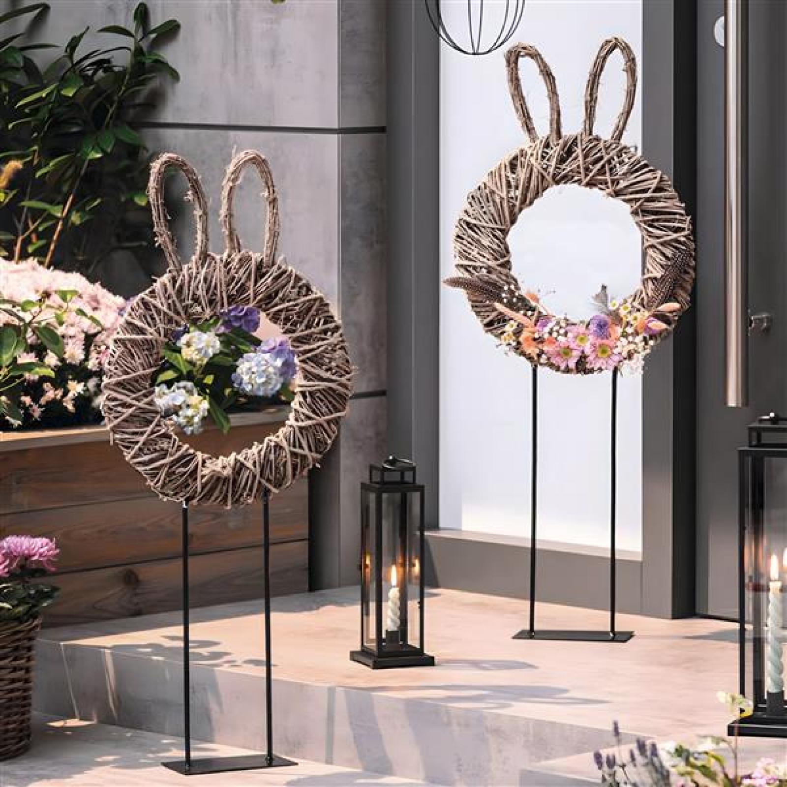 Osterdeko "Hasenöhrchen" Weidenkranz Ø 42 cm auf Metall Ständer, 100 cm hoch, Osterkranz, Kranz mit Fuß zum hinstellen