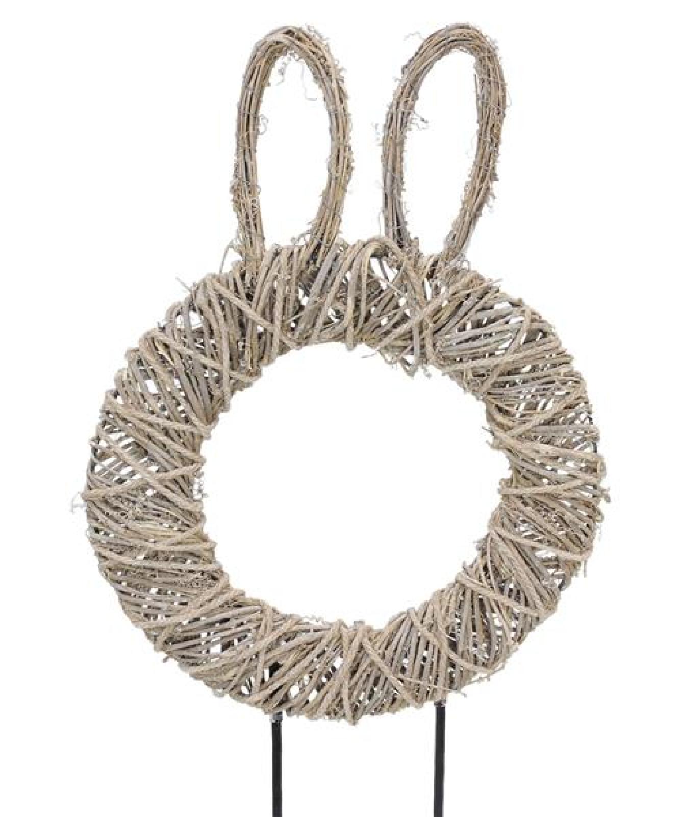 Osterdeko "Hasenöhrchen" Weidenkranz Ø 42 cm auf Metall Ständer, 100 cm hoch, Osterkranz, Kranz mit Fuß zum hinstellen